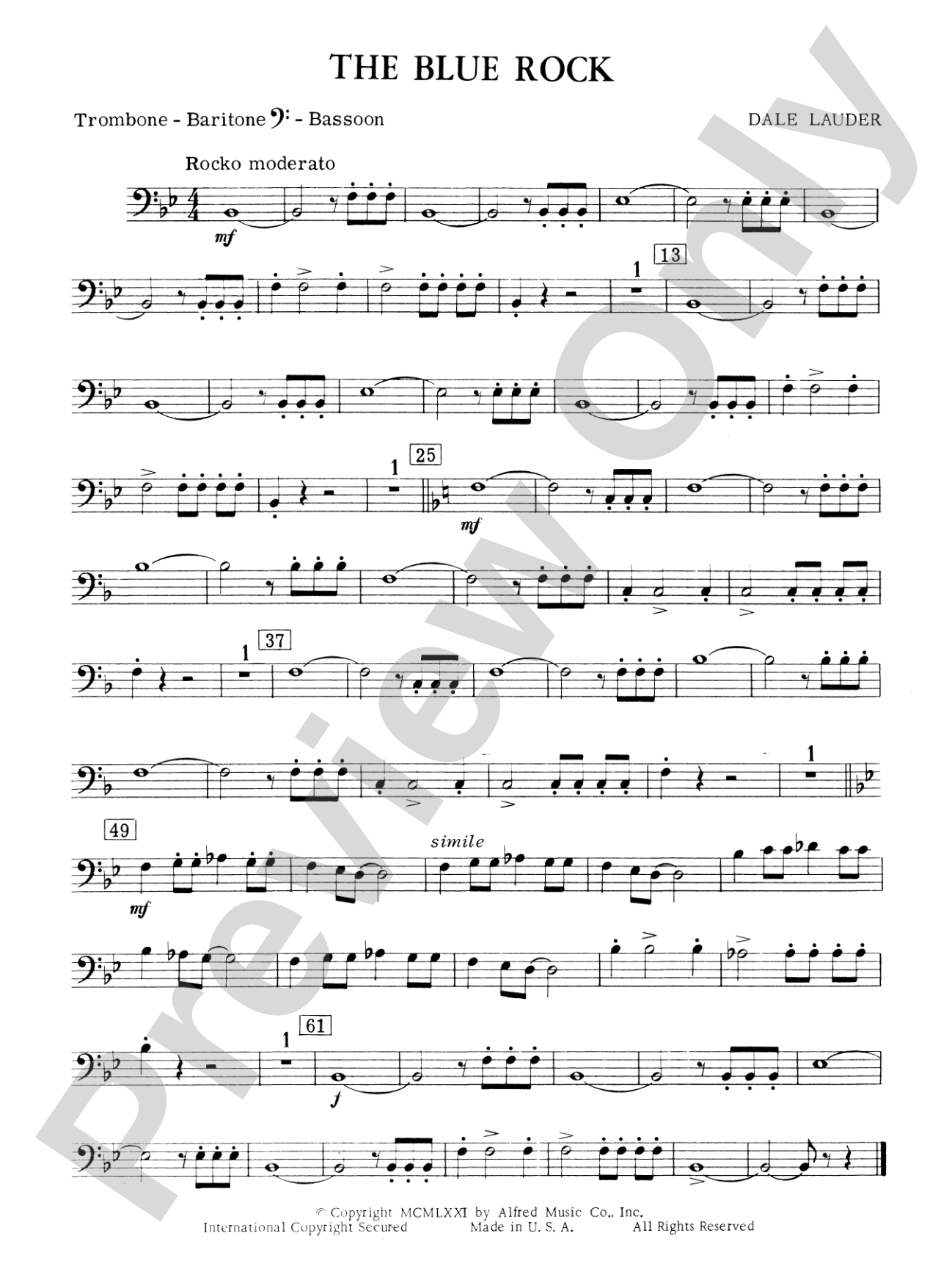 The Blue Rock (with optional Drum Set part): 1st Trombone