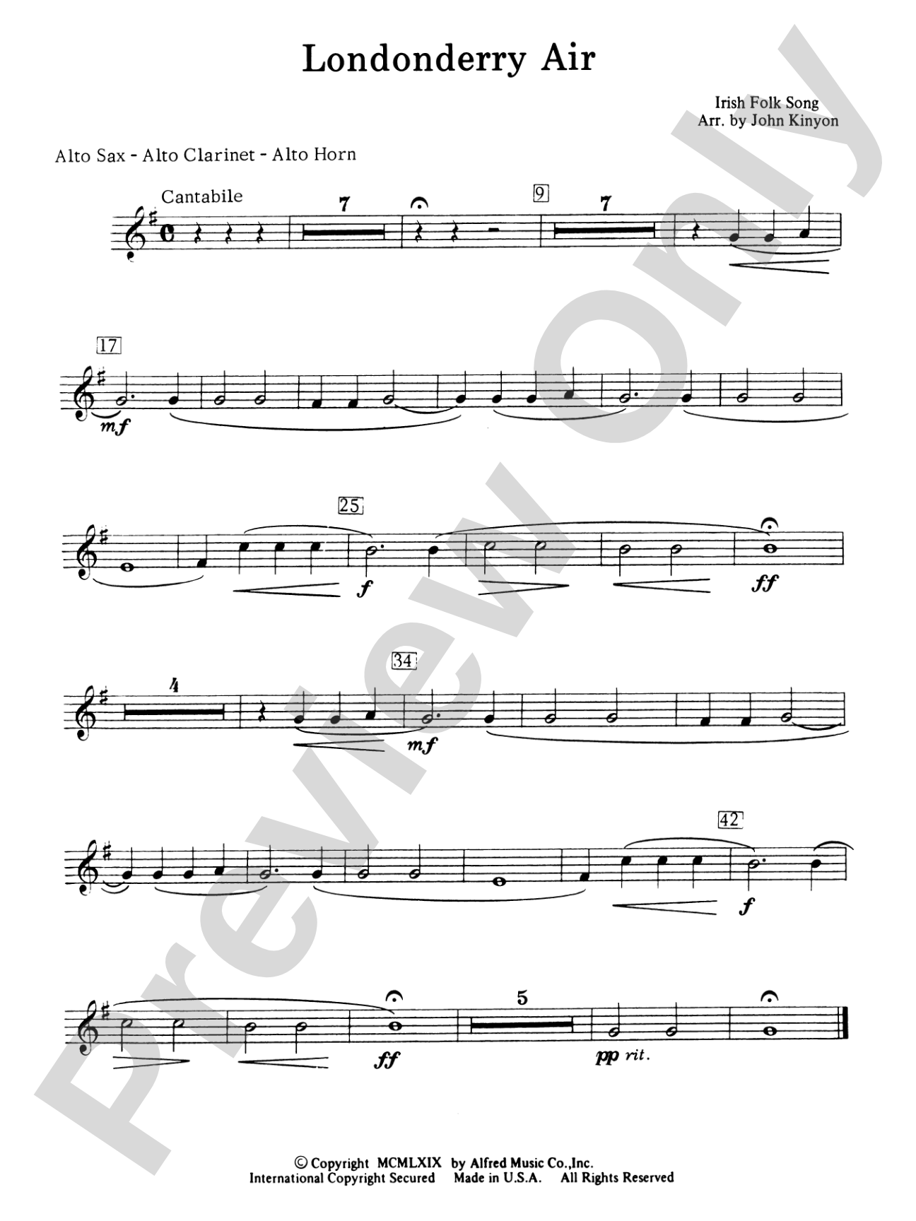 Londonderry Air (featuring the Clarinet section): E-flat Alto Saxophone