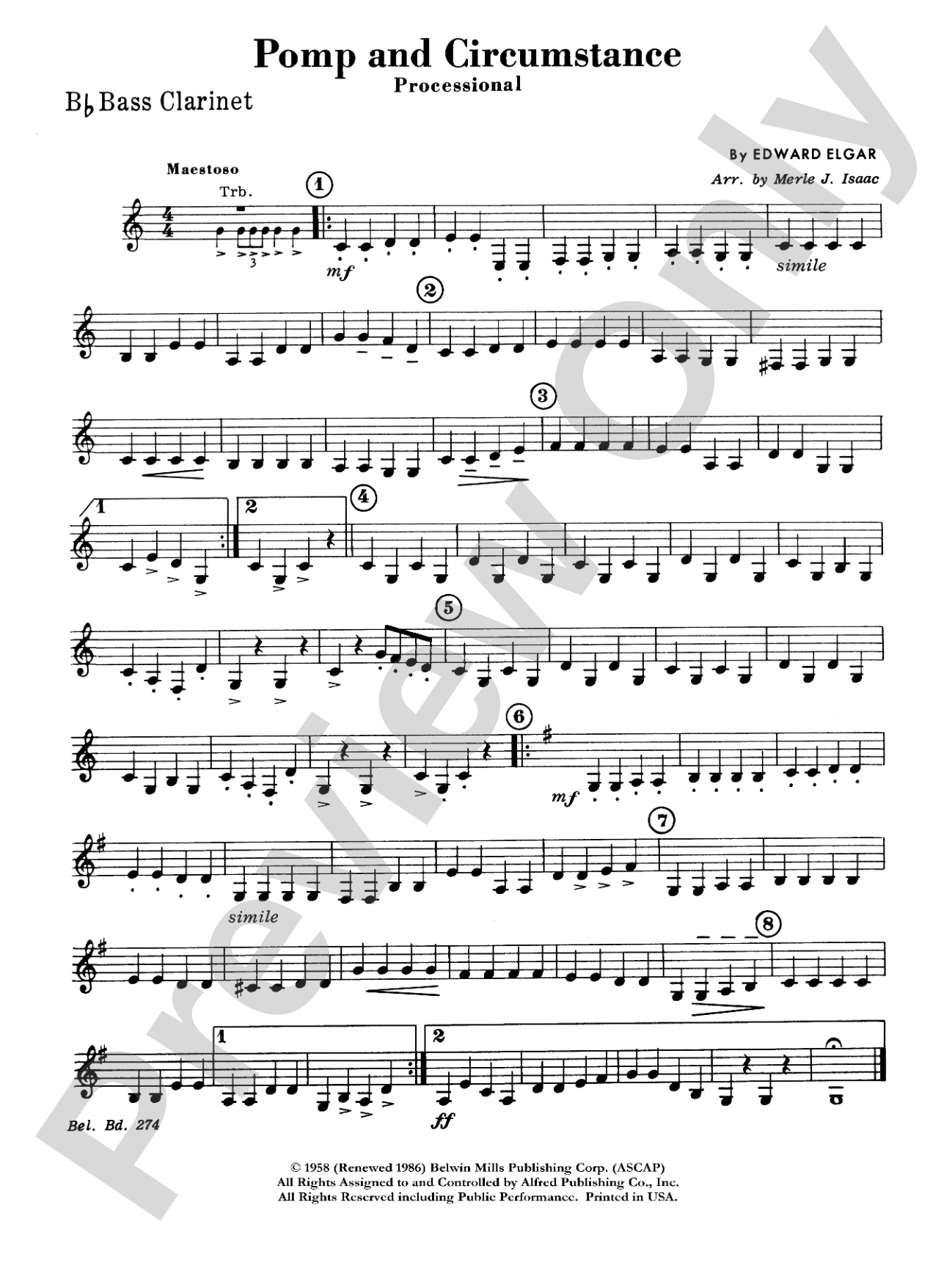 Pomp and Circumstance, Op. 39, No. 1 (Processional): B-flat Bass Clarinet