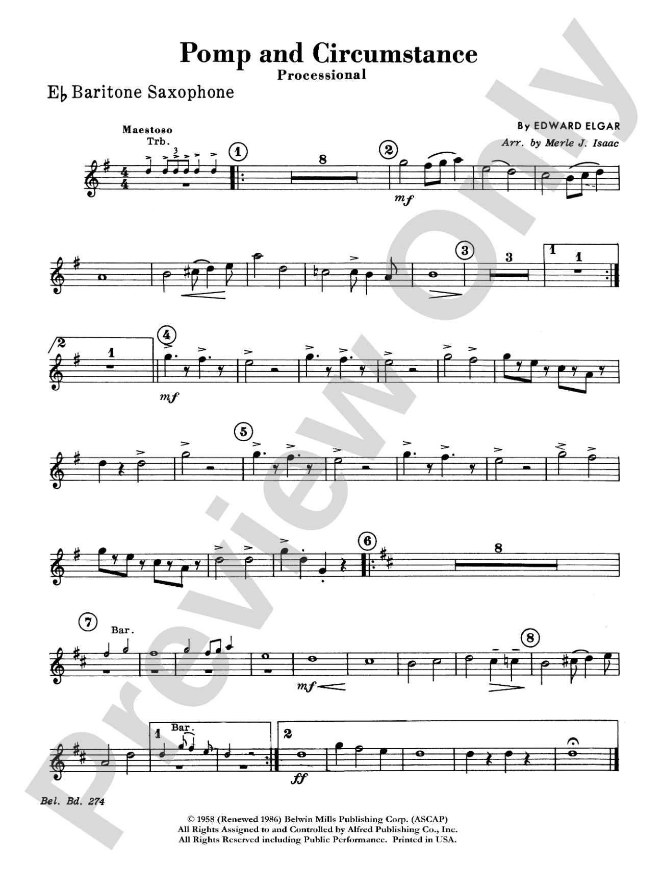 Pomp and Circumstance, Op. 39, No. 1 (Processional): E-flat Baritone Saxophone