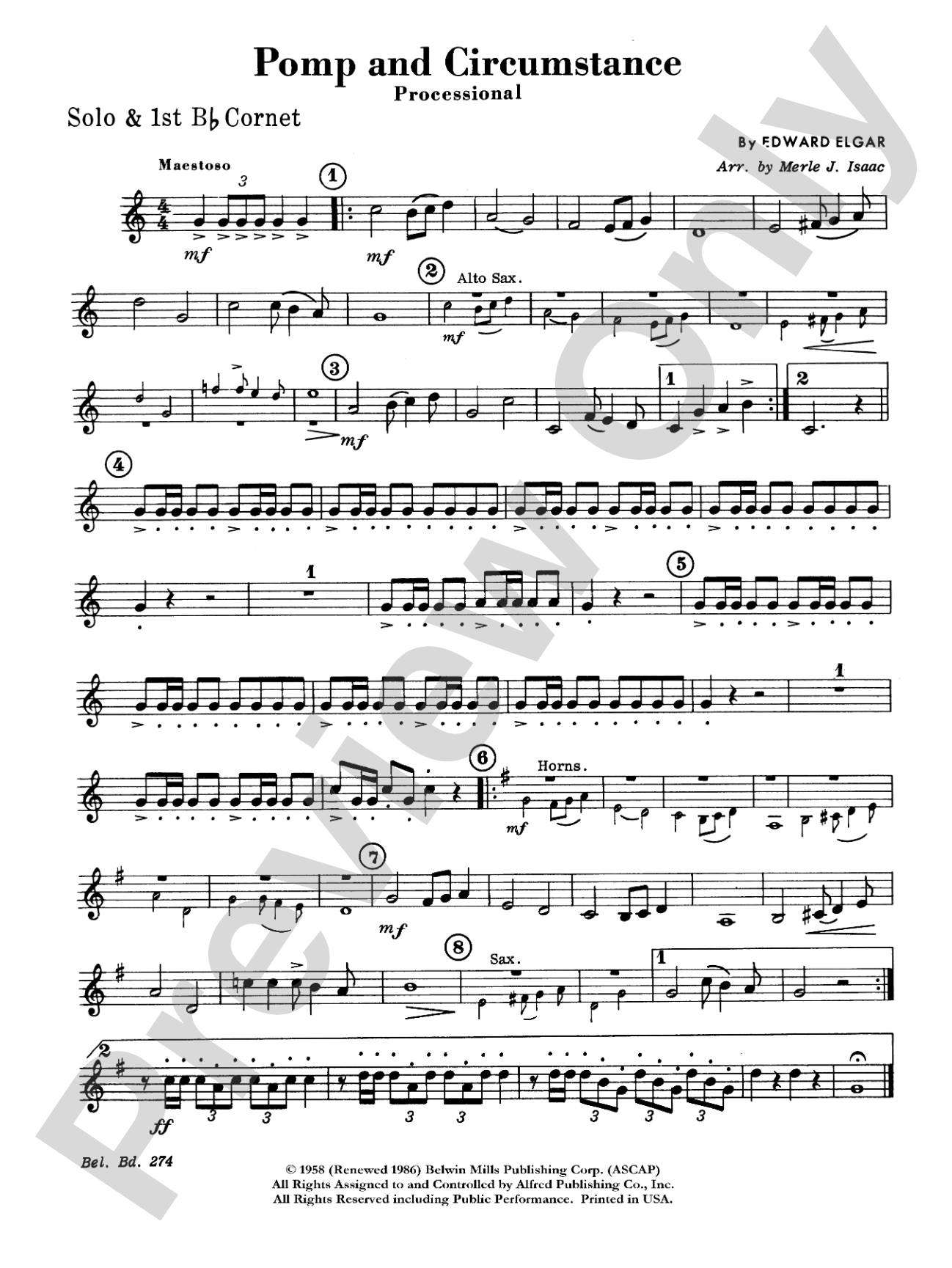 Pomp and Circumstance, Op. 39, No. 1 (Processional): 1st B-flat Cornet