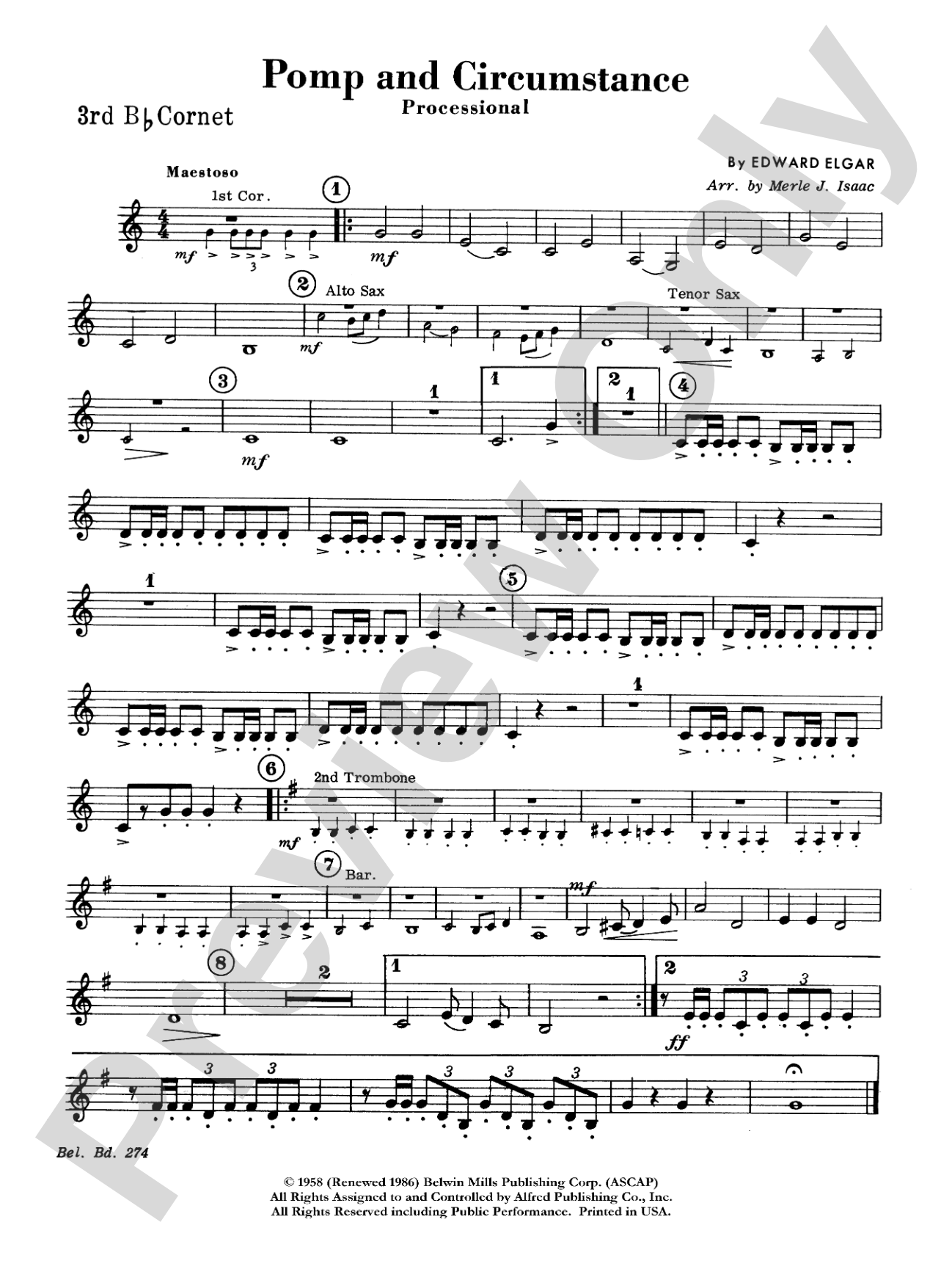 Pomp and Circumstance, Op. 39, No. 1 (Processional): 3rd B-flat Cornet