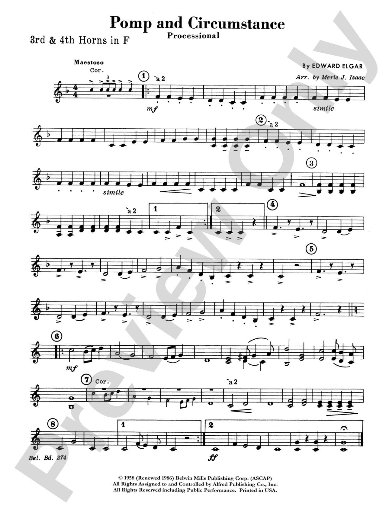 Pomp and Circumstance, Op. 39, No. 1 (Processional): 3rd & 4th F Horns