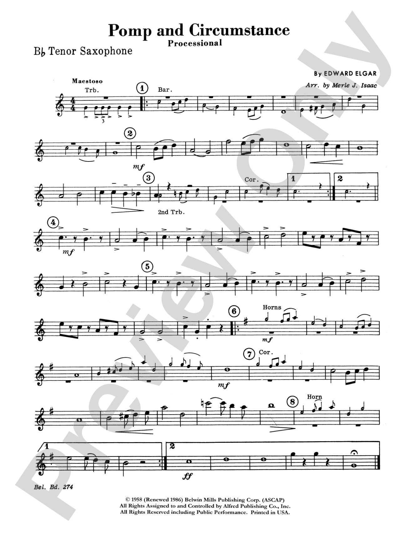 Pomp and Circumstance, Op. 39, No. 1 (Processional): B-flat Tenor Saxophone