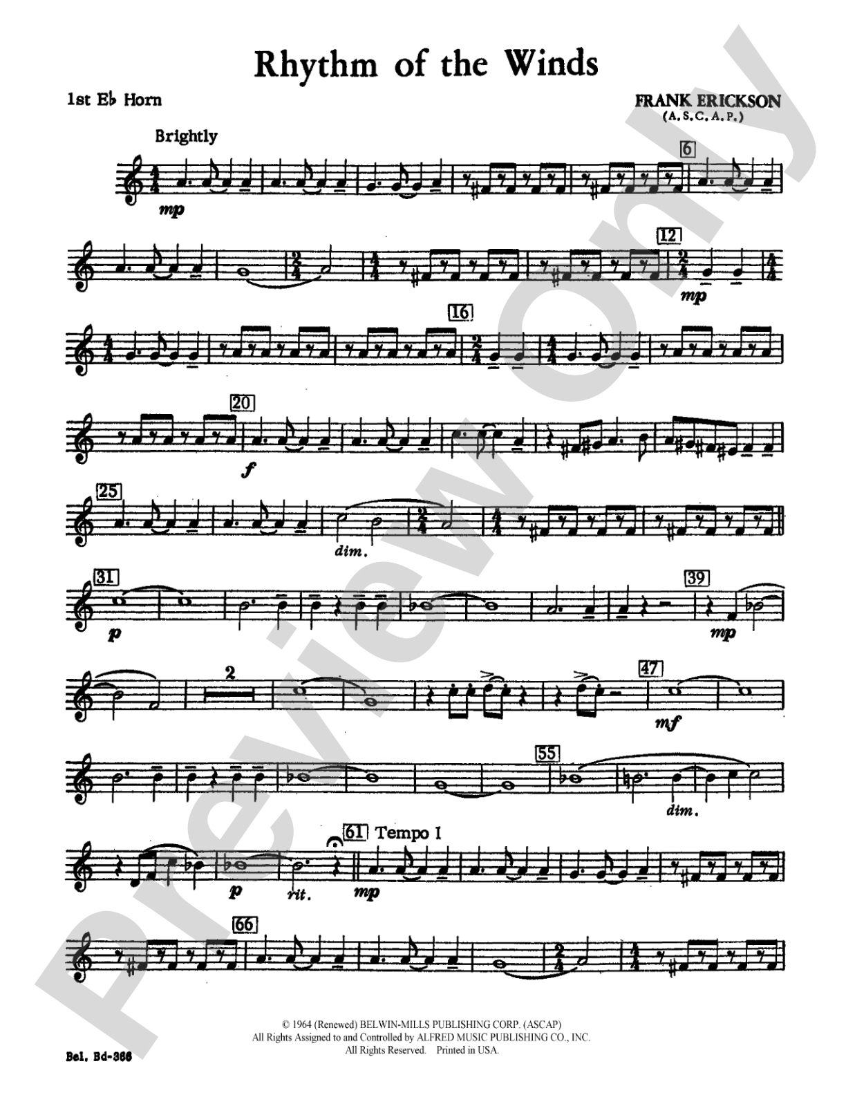 Rhythm of the Winds: (wp) 1st Horn in E-flat