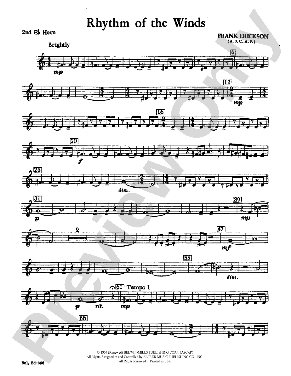 Rhythm of the Winds: (wp) 2nd Horn in E-flat
