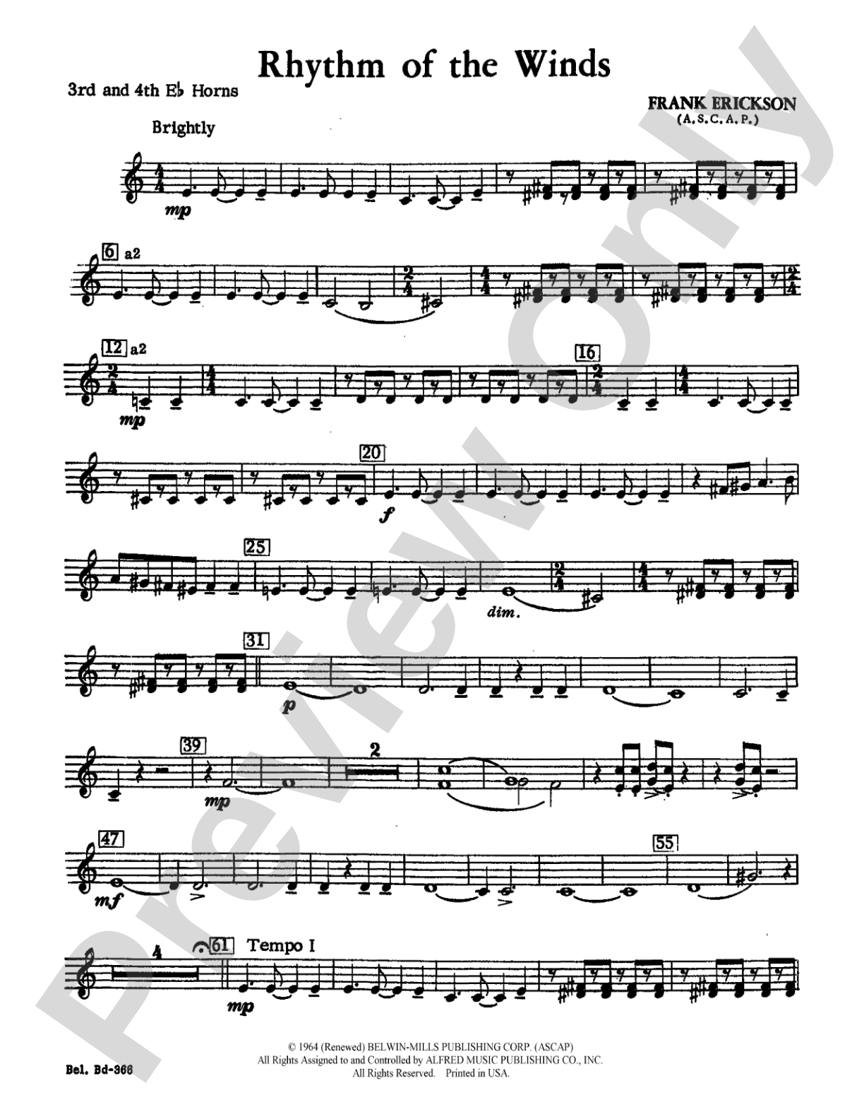 Rhythm of the Winds: (wp) 3rd & 4th Horngs in E-flat