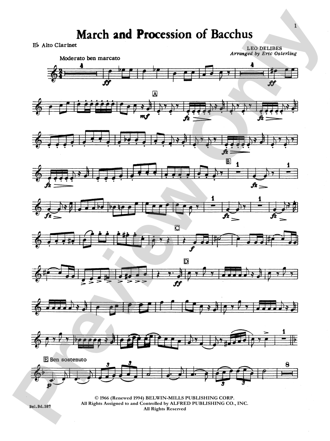 March and Procession of Bacchus: E-flat Alto Clarinet