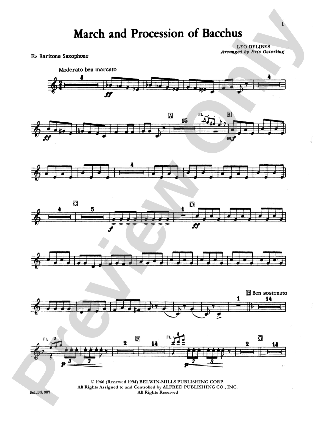 March and Procession of Bacchus: E-flat Baritone Saxophone