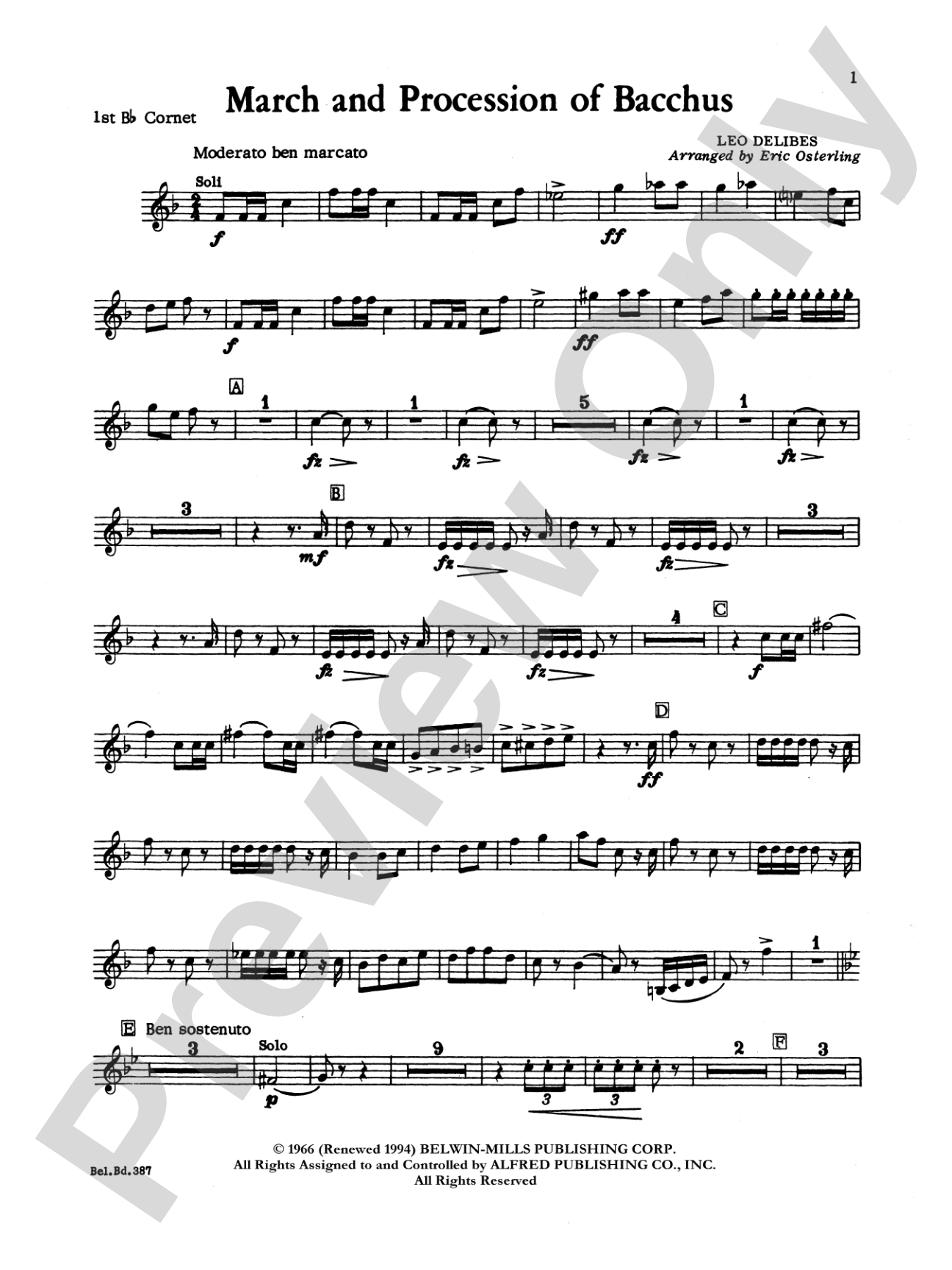 March and Procession of Bacchus: 1st B-flat Cornet
