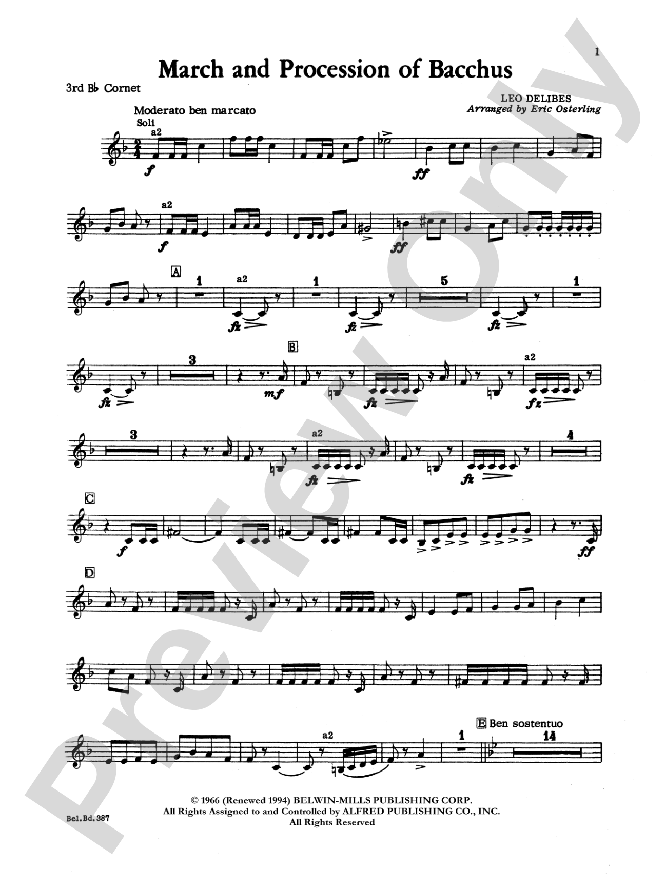 March and Procession of Bacchus: 3rd B-flat Cornet