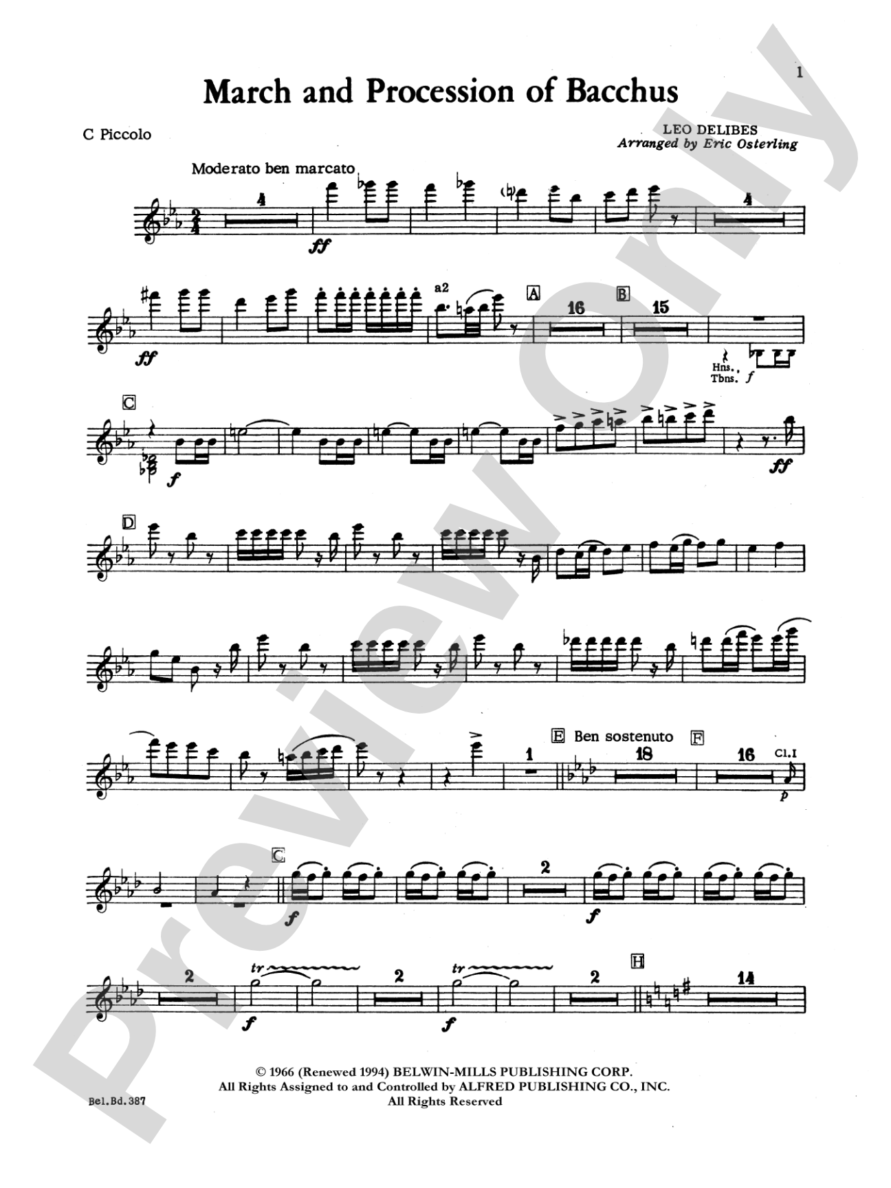 March and Procession of Bacchus: Piccolo