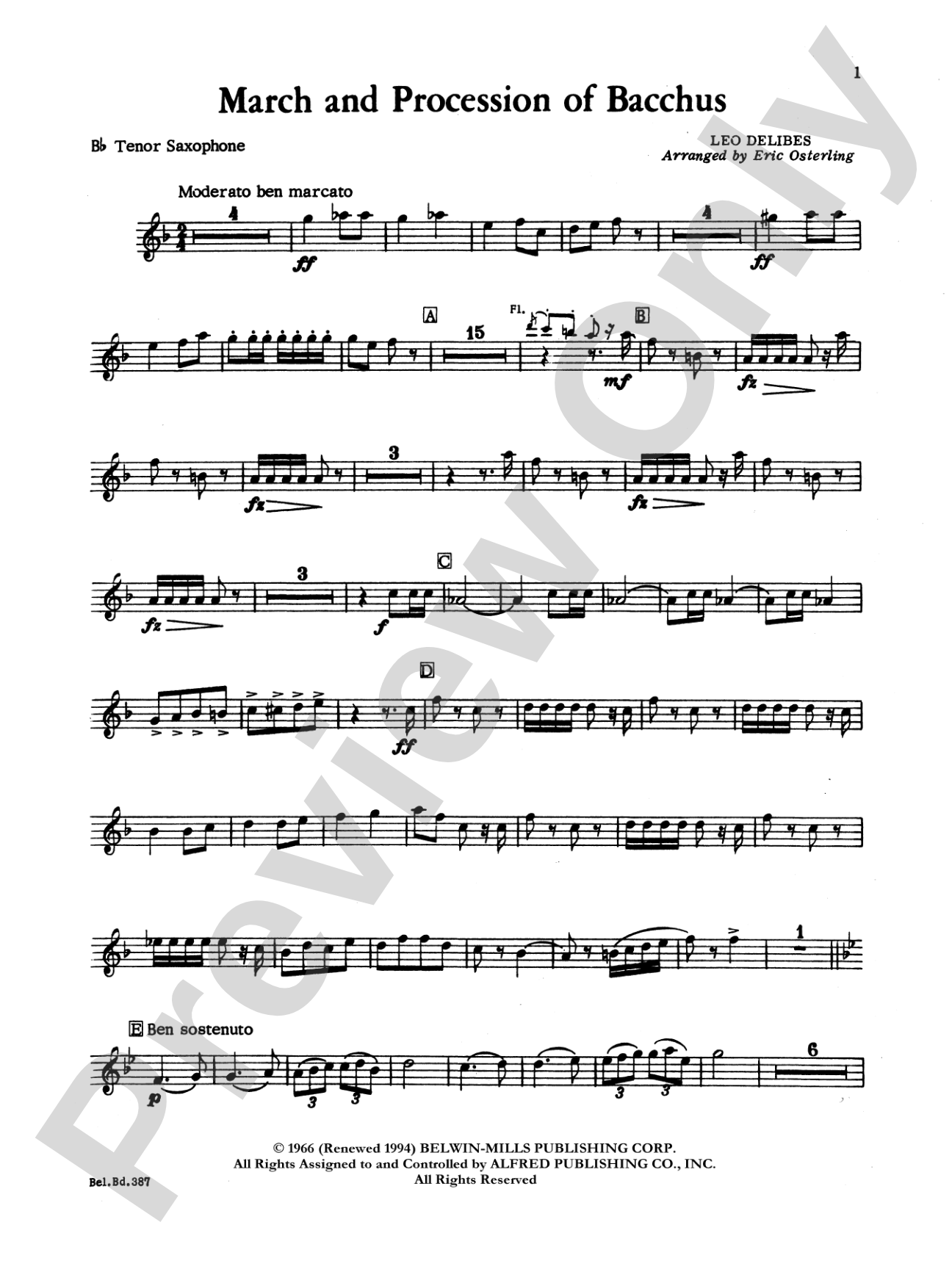 March and Procession of Bacchus: B-flat Tenor Saxophone