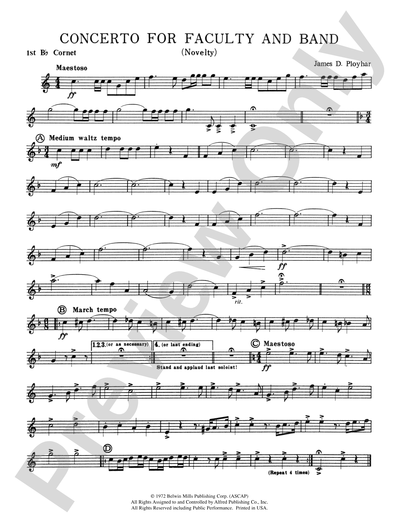 Concerto for Faculty and Band: 1st B-flat Cornet