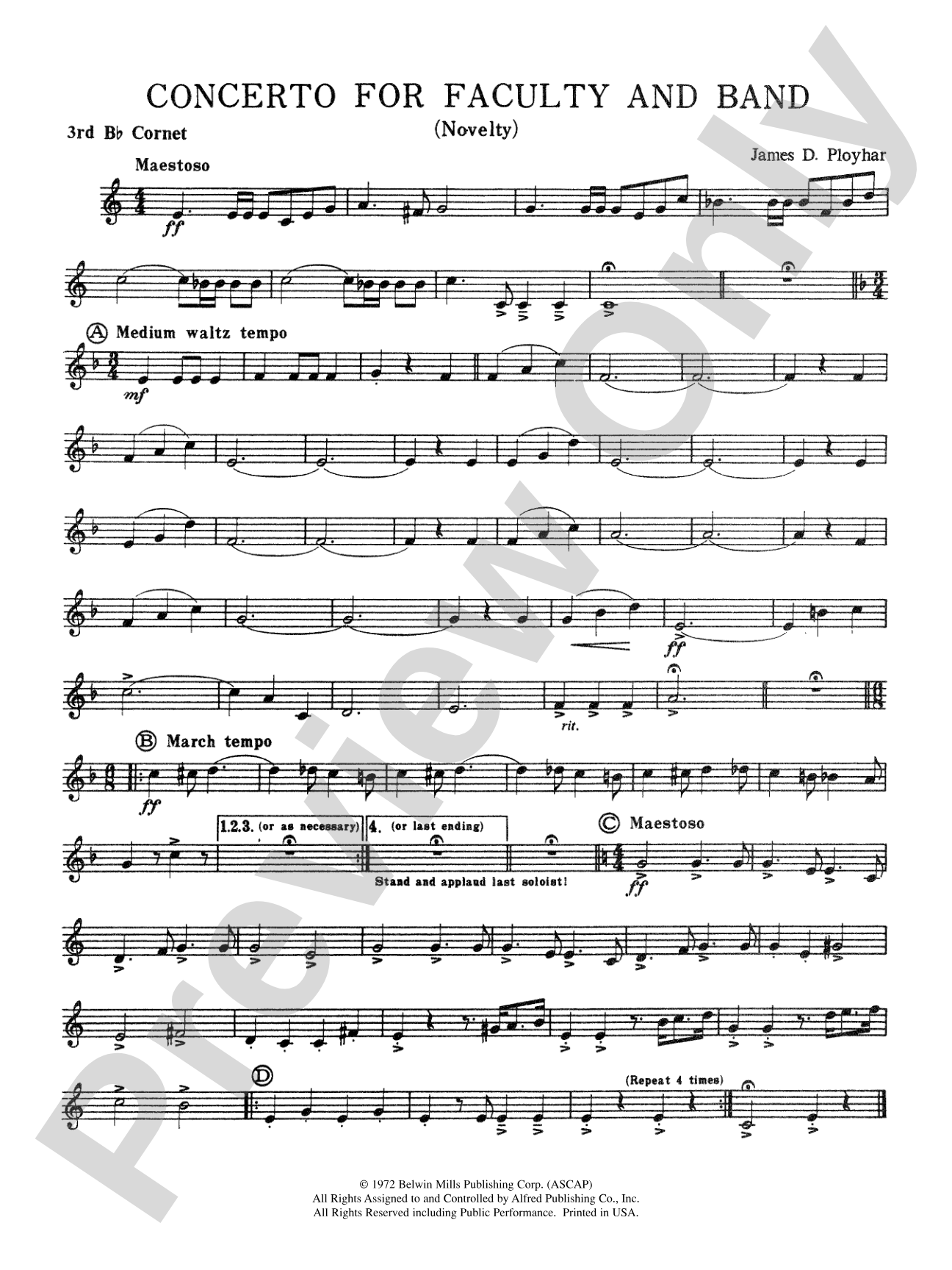 Concerto for Faculty and Band: 3rd B-flat Cornet