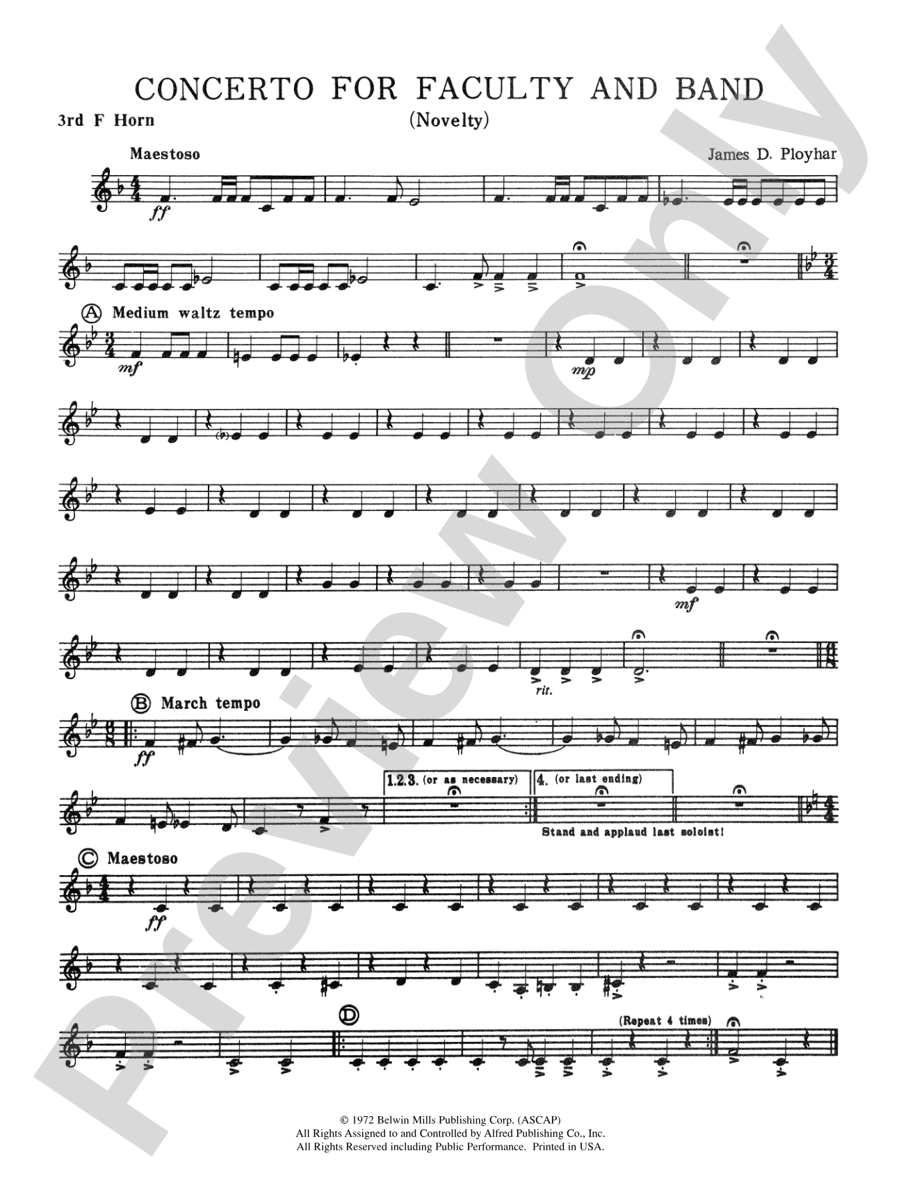Concerto for Faculty and Band: 3rd F Horn