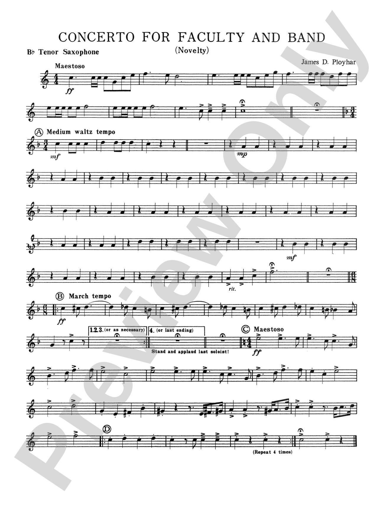 Concerto for Faculty and Band: B-flat Tenor Saxophone
