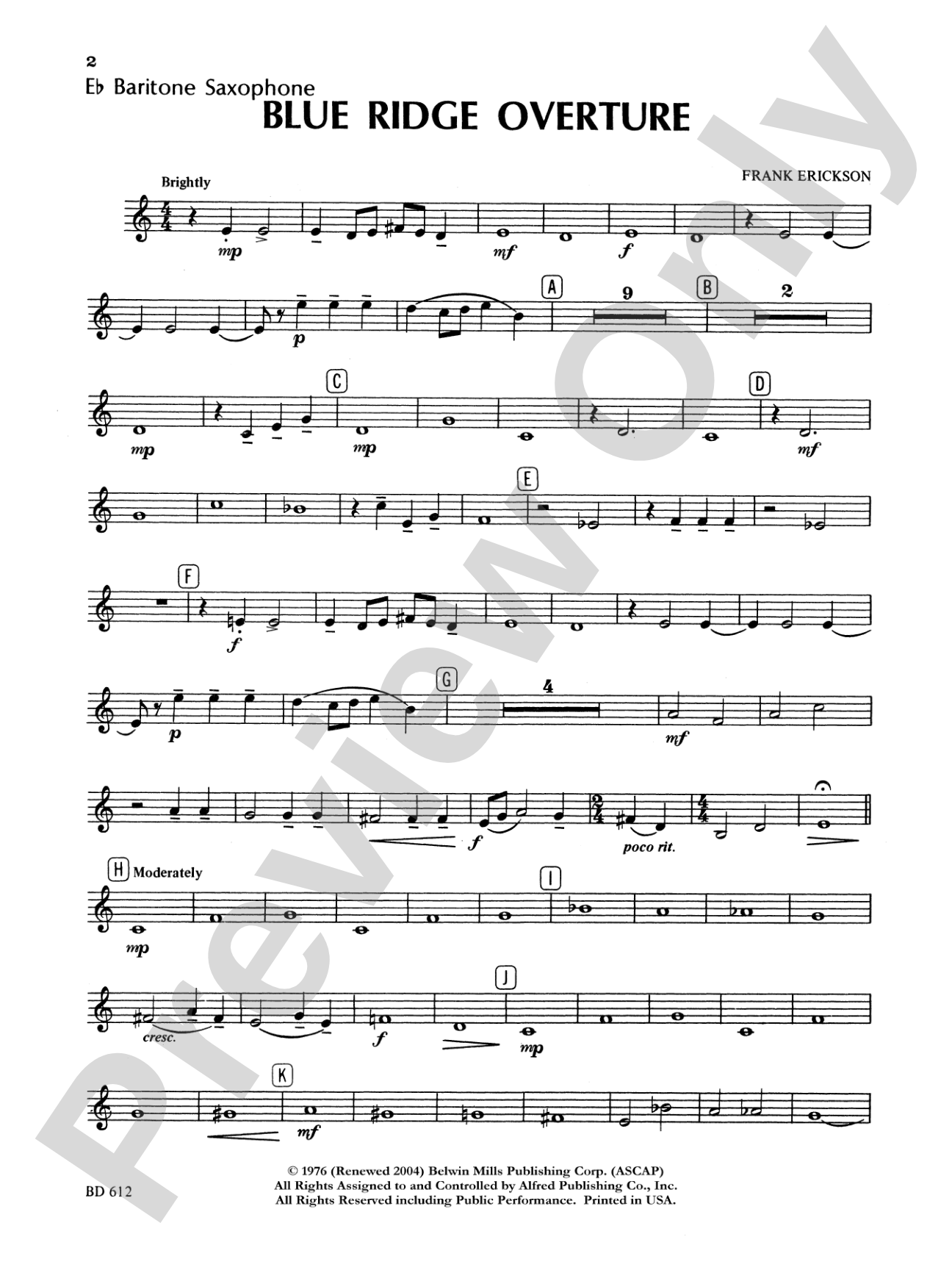 Blue Ridge Overture: E-flat Baritone Saxophone