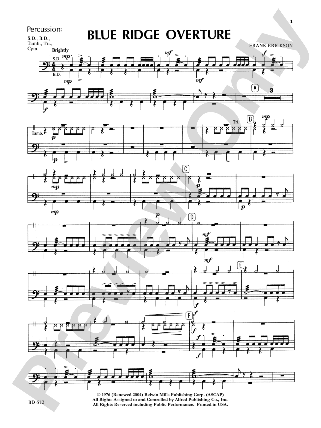 Blue Ridge Overture: 1st Percussion
