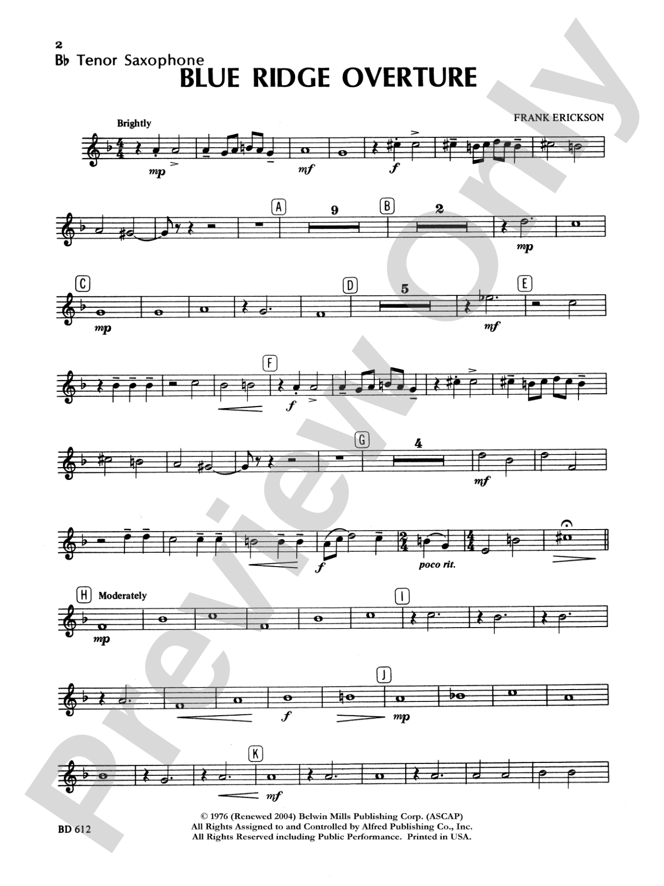 Blue Ridge Overture: B-flat Tenor Saxophone