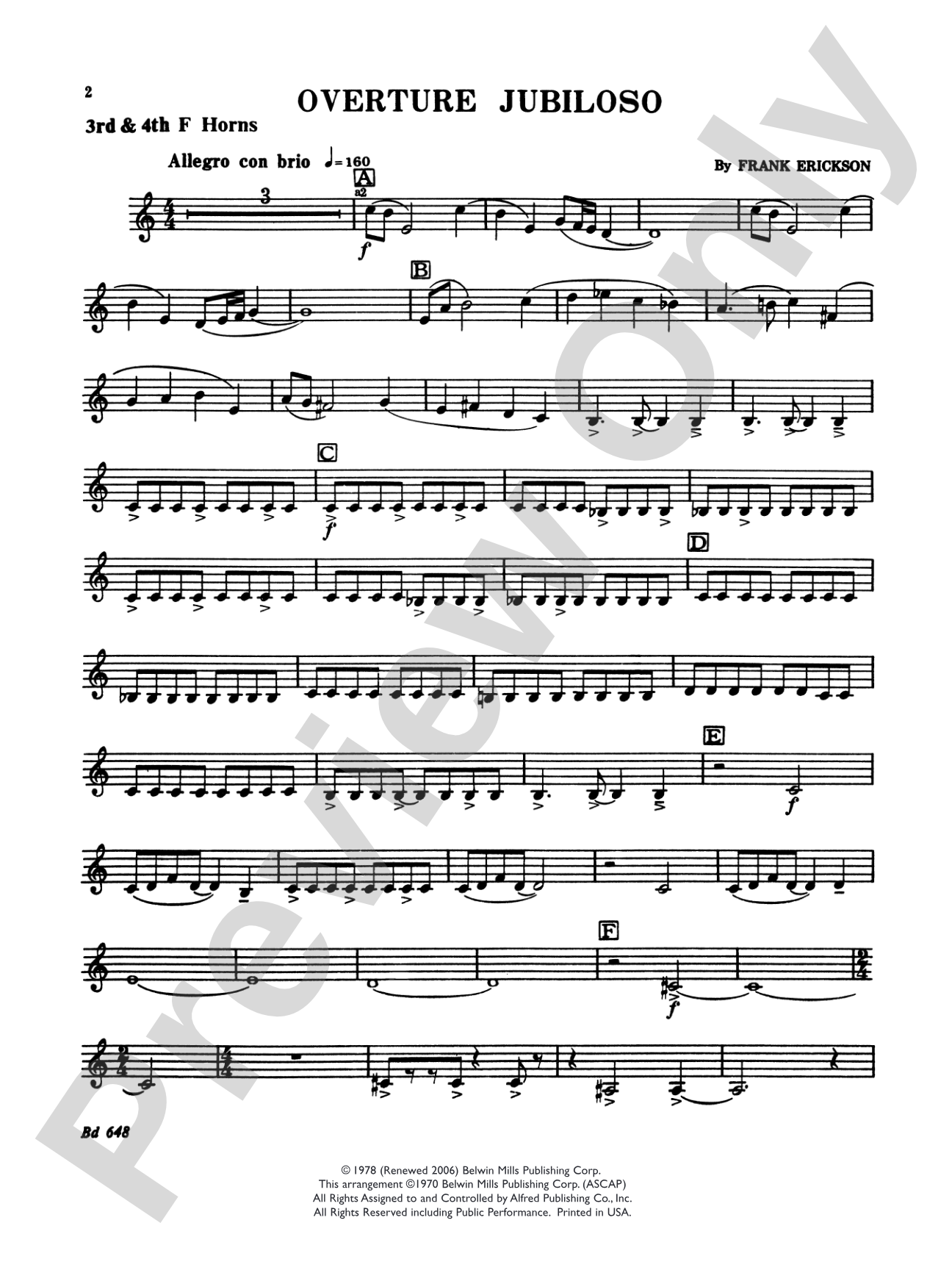 Overture Jubiloso: 3rd & 4th F Horns