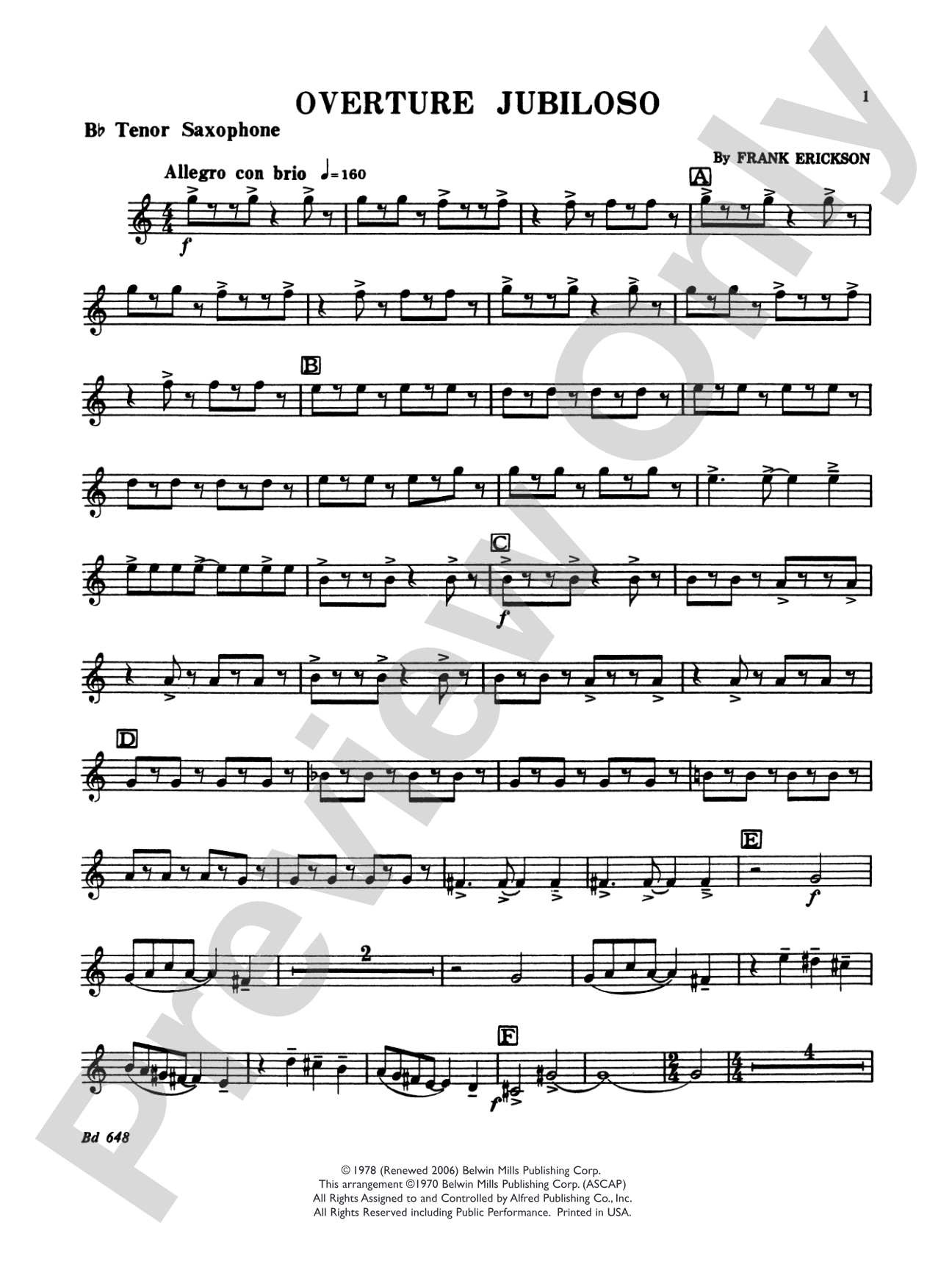 Overture Jubiloso: B-flat Tenor Saxophone