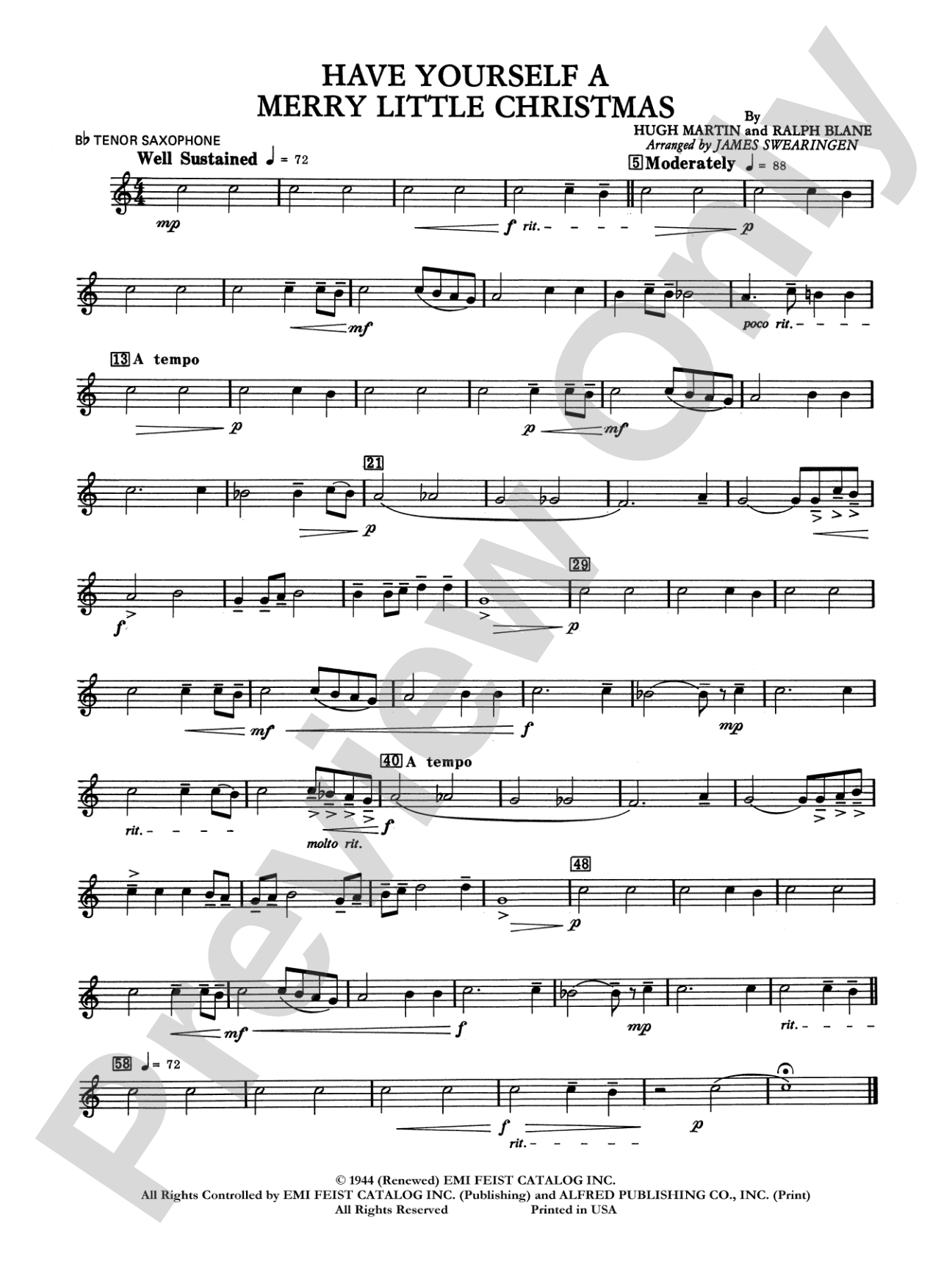 Have Yourself a Merry Little Christmas: B-flat Tenor Saxophone