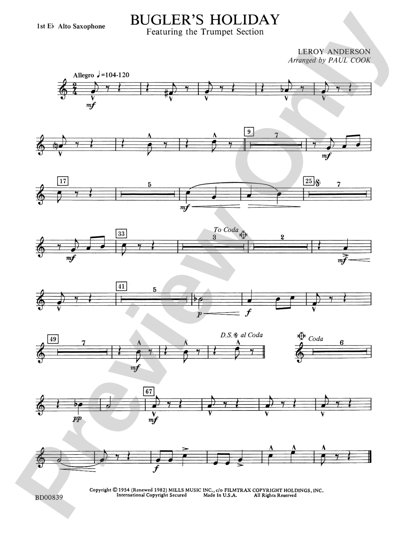 Bugler's Holiday (featuring the Trumpet Section): E-flat Alto Saxophone