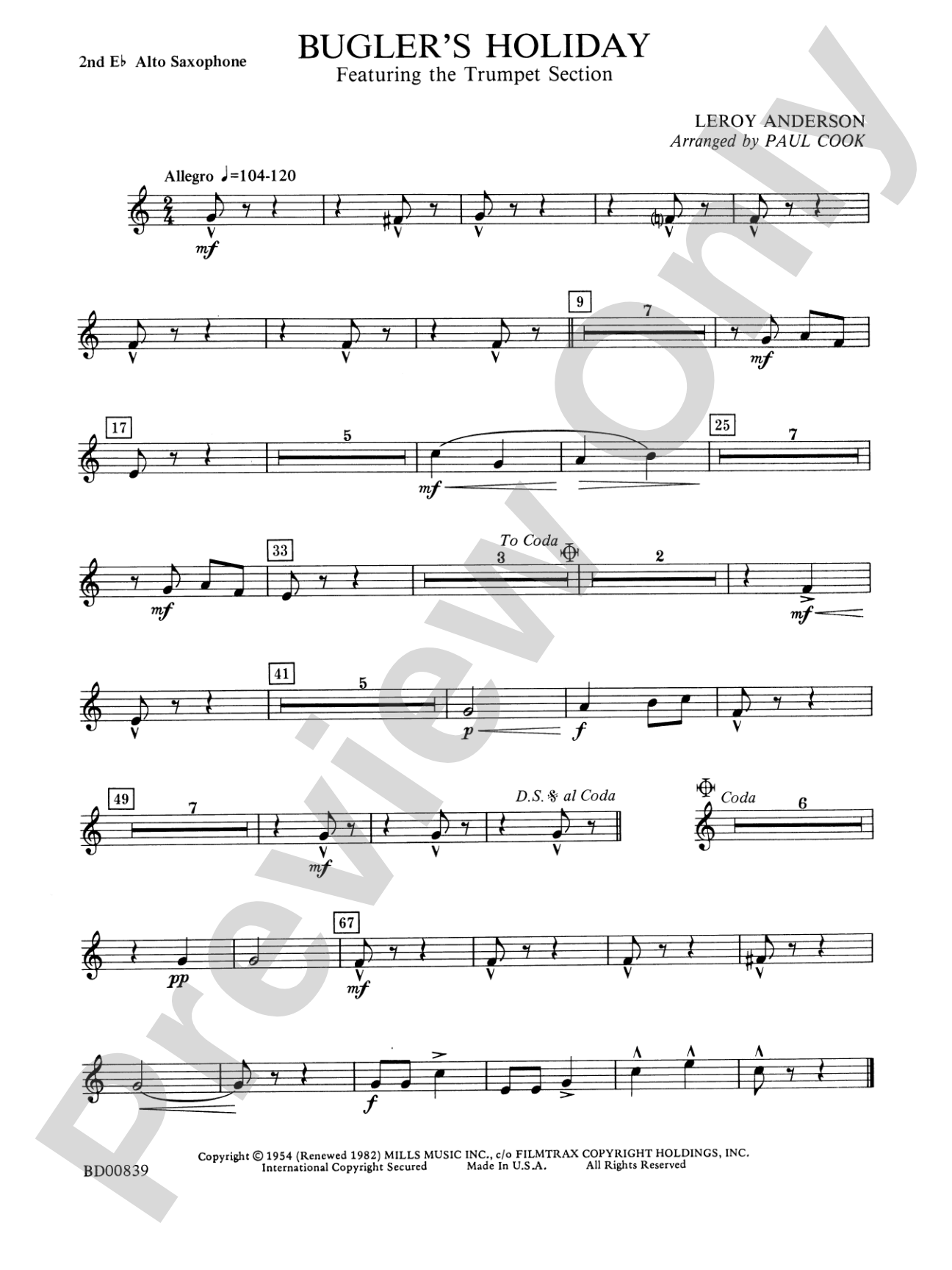 Bugler's Holiday (featuring the Trumpet Section): 2nd E-flat Alto Saxophone