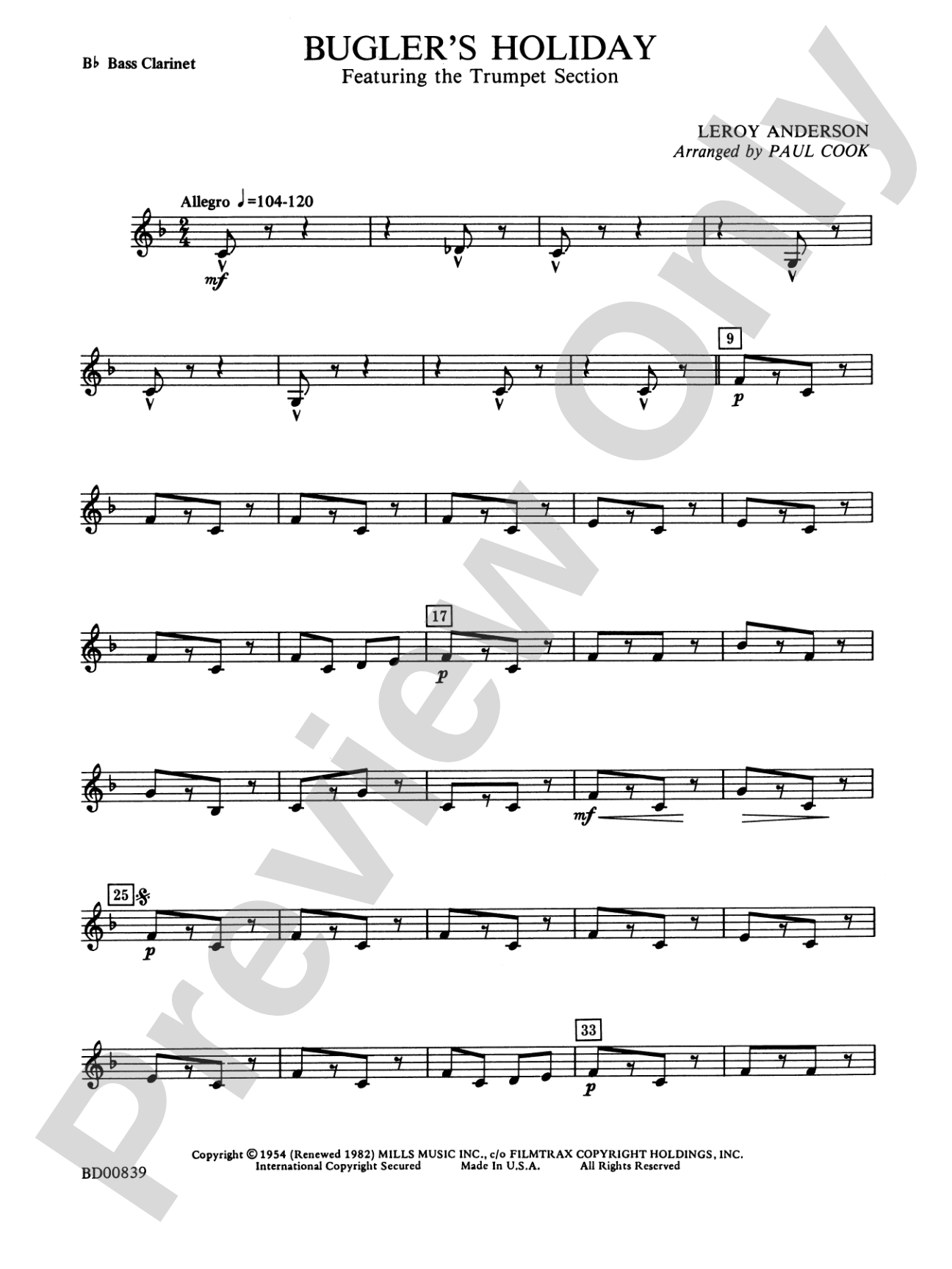 Bugler's Holiday (featuring the Trumpet Section): B-flat Bass Clarinet