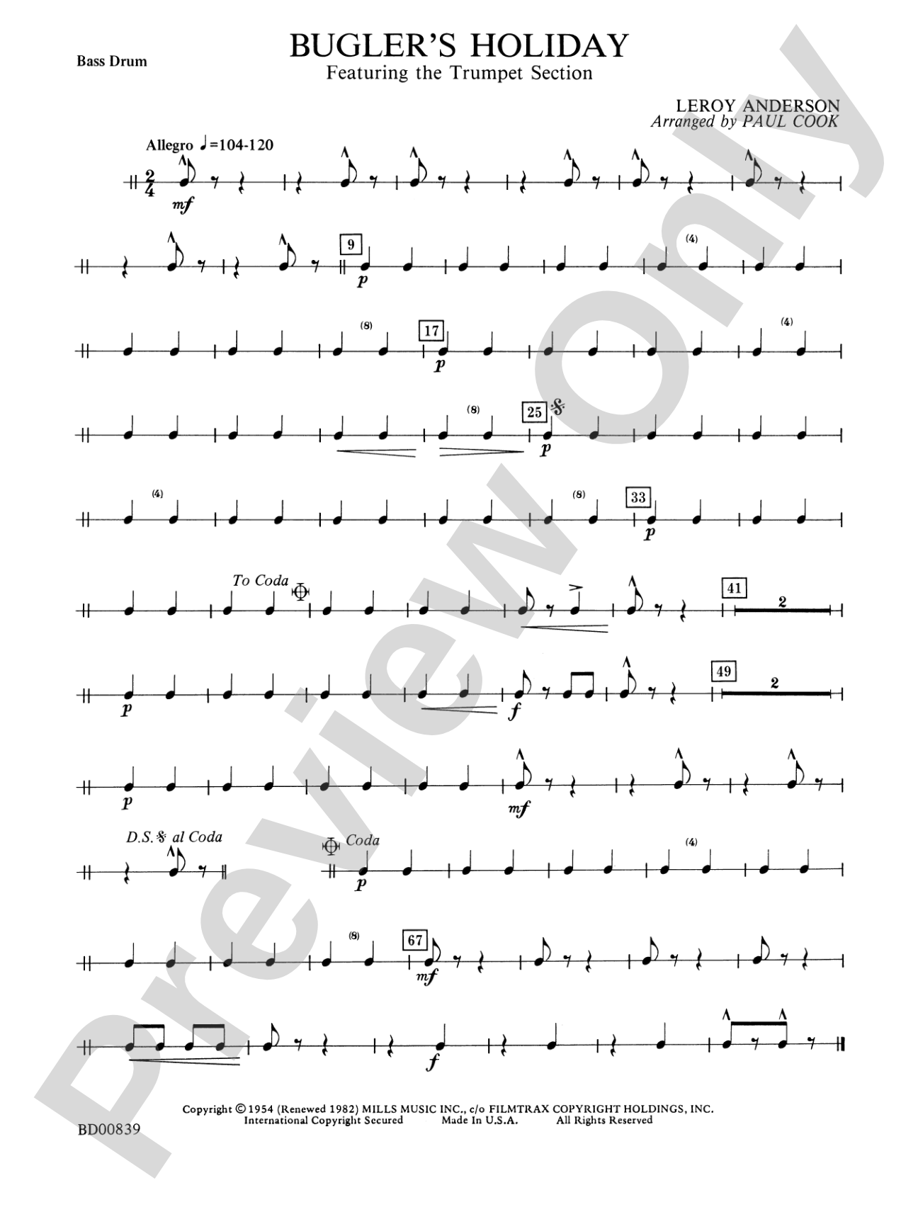 Bugler's Holiday (featuring the Trumpet Section): Bass Drum