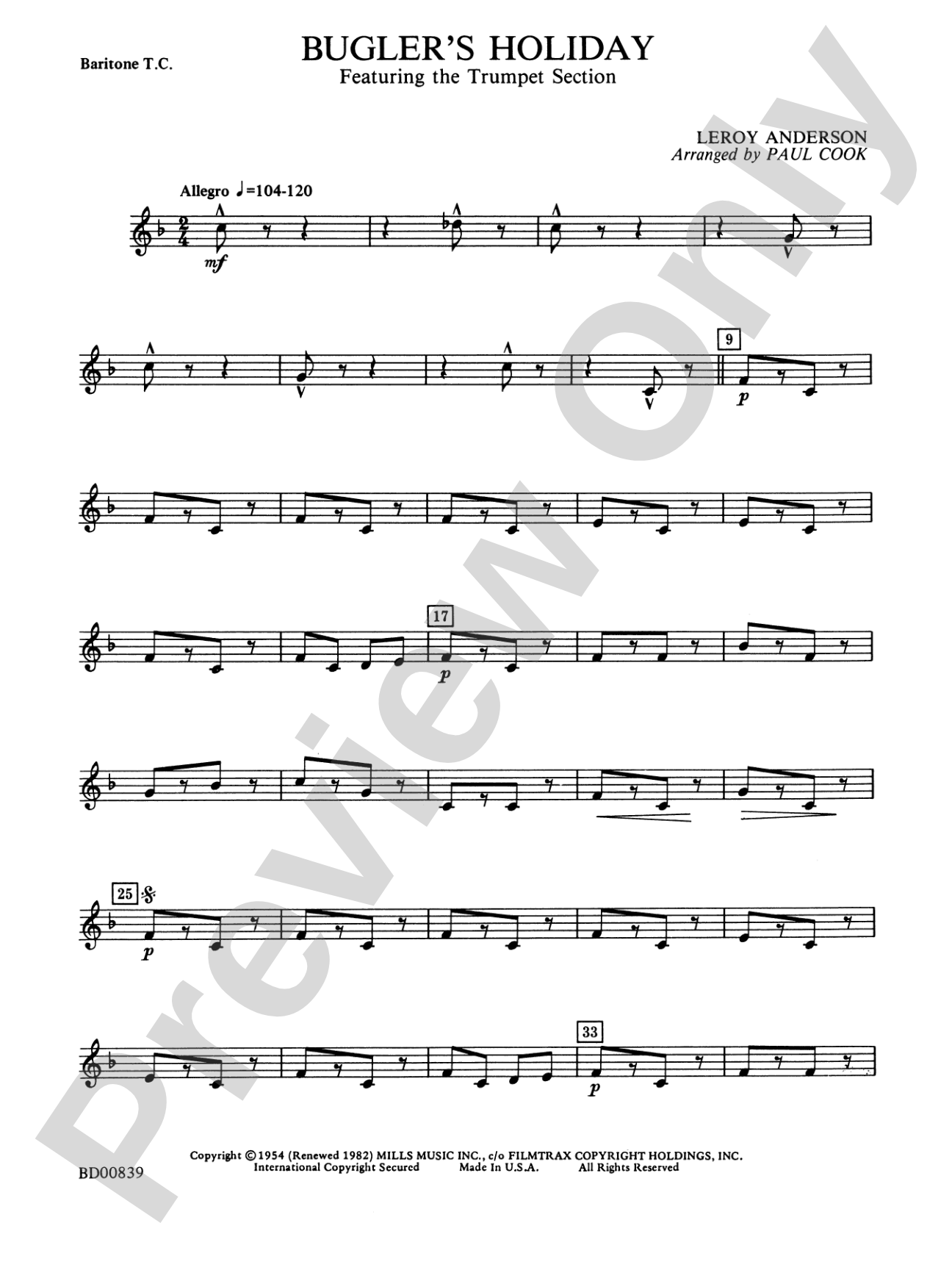 Bugler's Holiday (featuring the Trumpet Section): Baritone T.C.