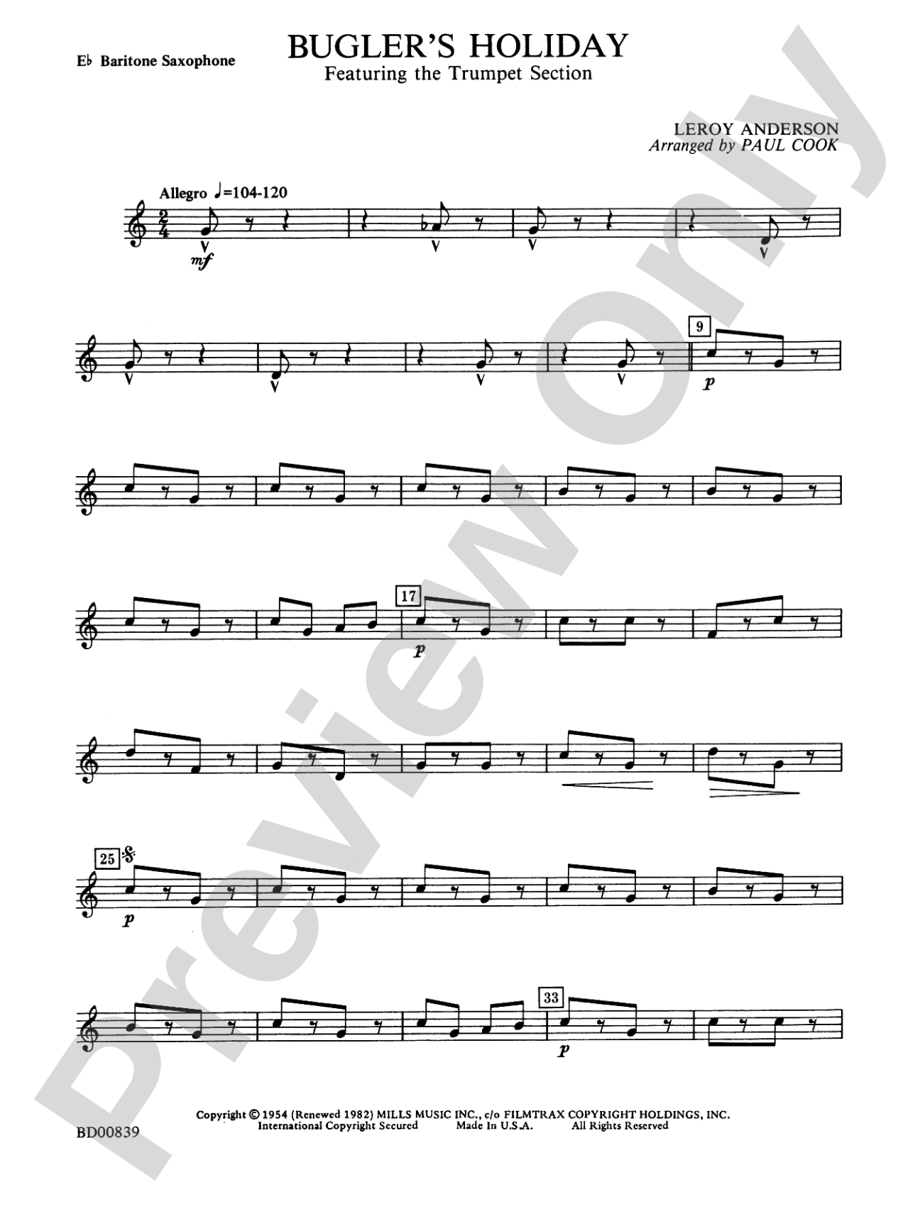 Bugler's Holiday (featuring the Trumpet Section): E-flat Baritone Saxophone