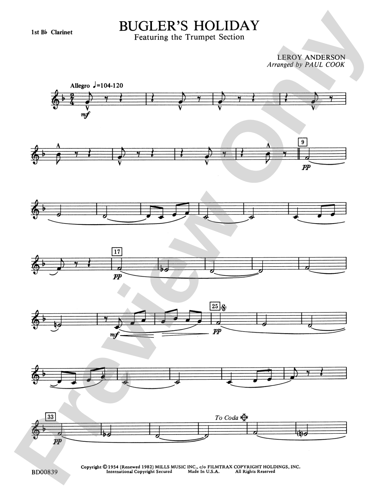 Bugler's Holiday (featuring the Trumpet Section): 1st B-flat Clarinet