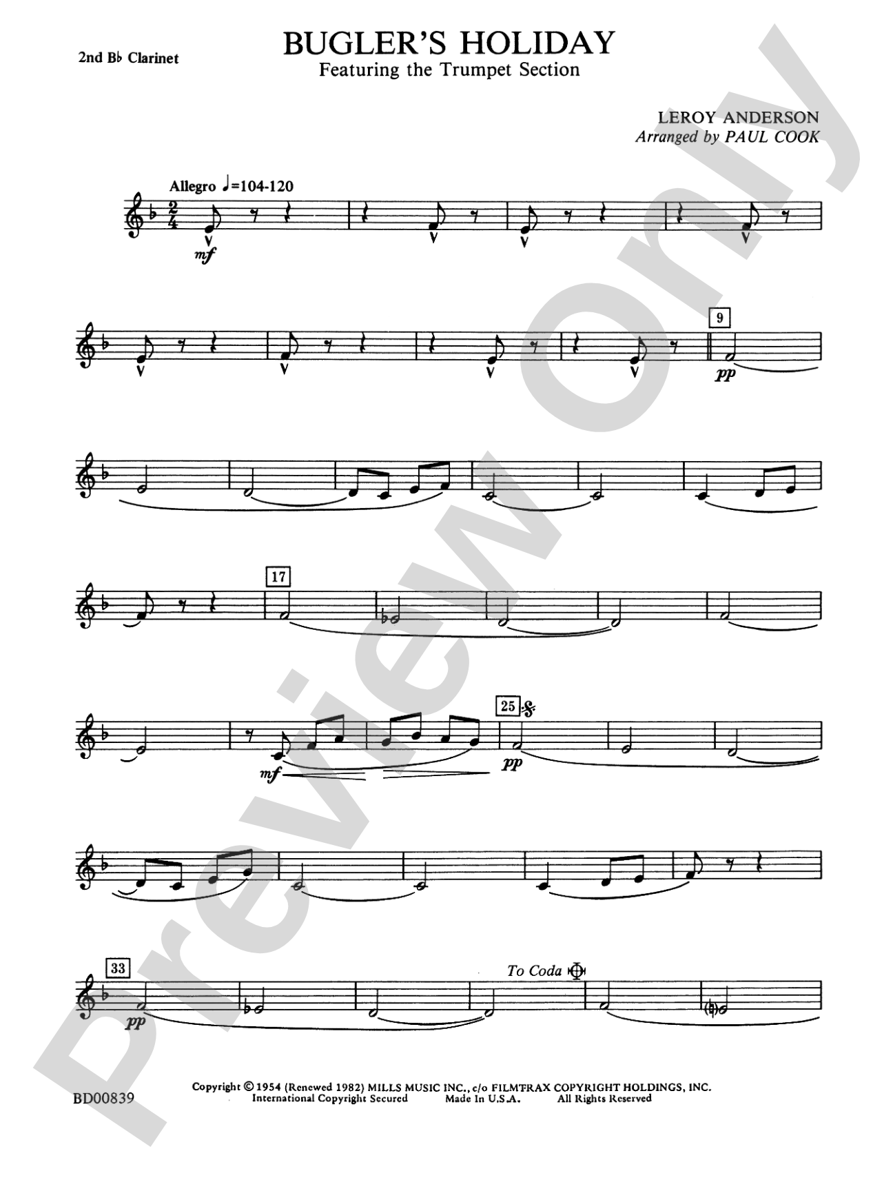 Bugler's Holiday (featuring the Trumpet Section): 2nd B-flat Clarinet