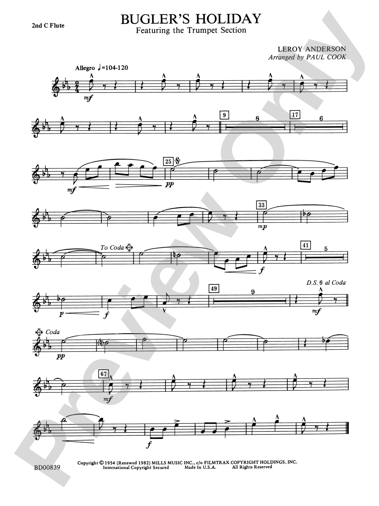 Bugler's Holiday (featuring the Trumpet Section): 2nd Flute