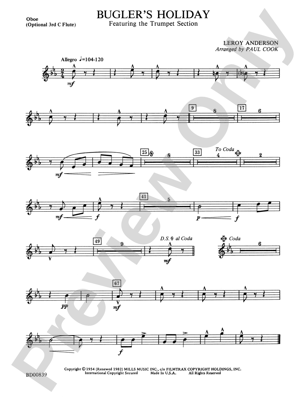 Bugler's Holiday (featuring the Trumpet Section): Oboe
