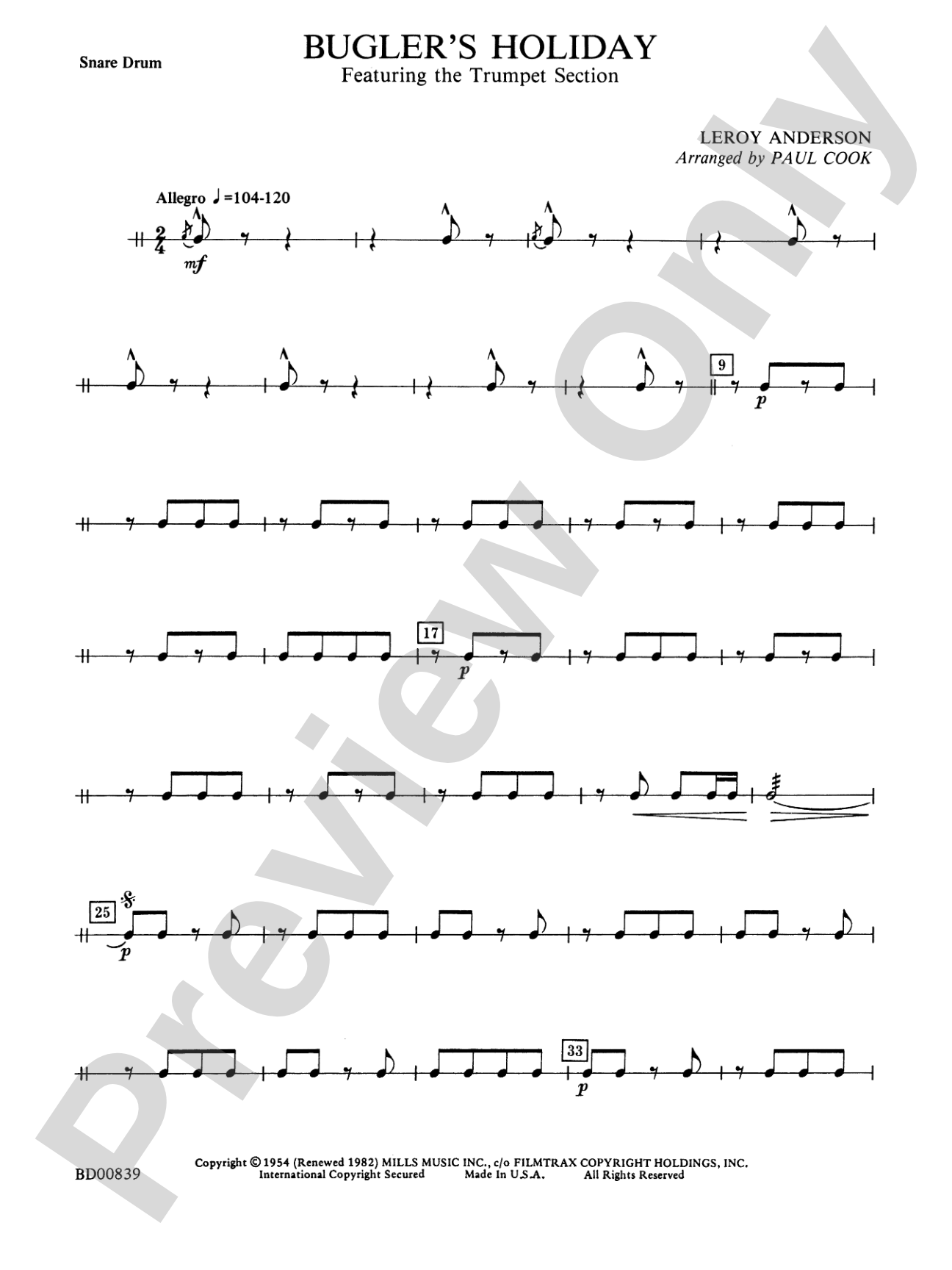 Bugler's Holiday (featuring the Trumpet Section): Snare Drum