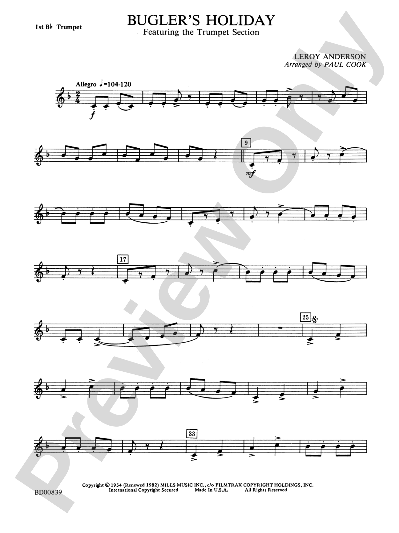 Bugler's Holiday (featuring the Trumpet Section): 1st B-flat Trumpet