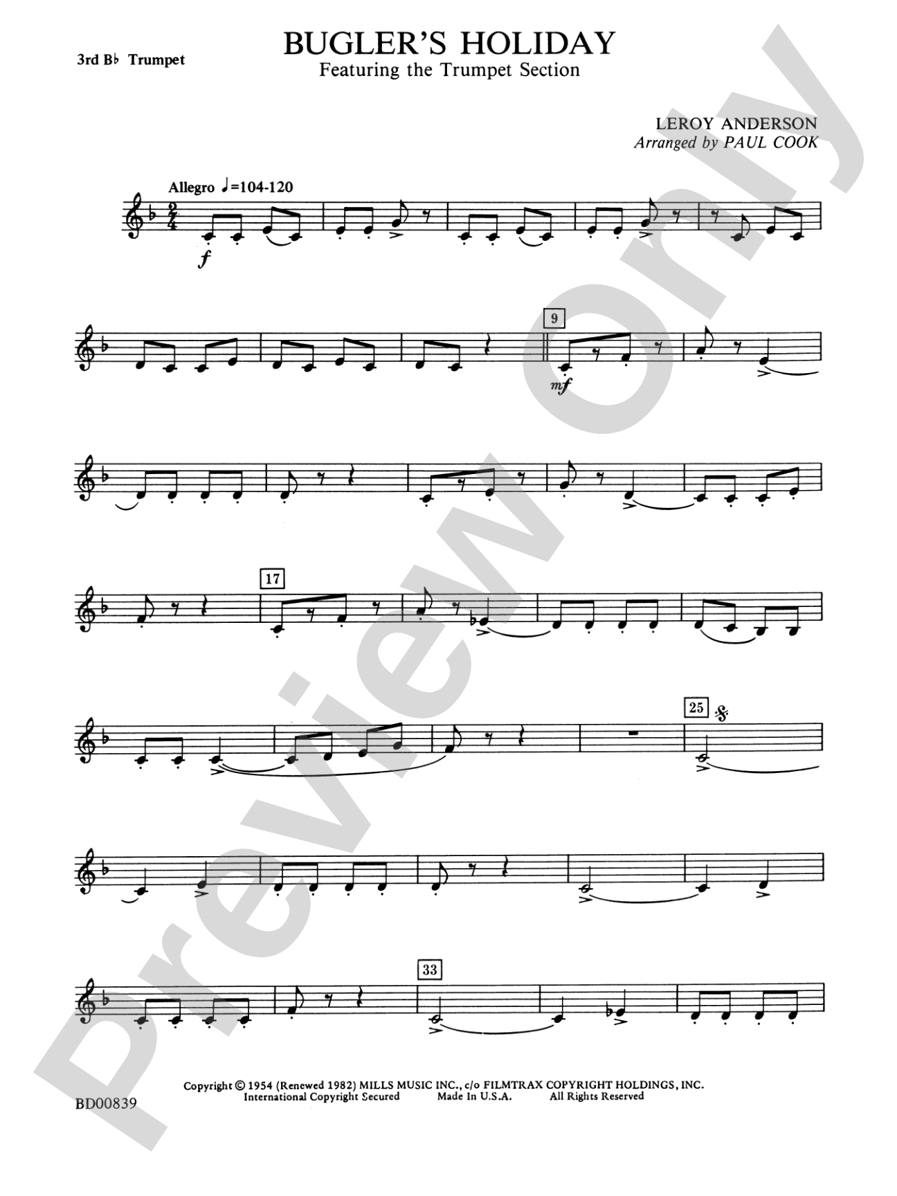 Bugler's Holiday (featuring the Trumpet Section): 3rd B-flat Trumpet