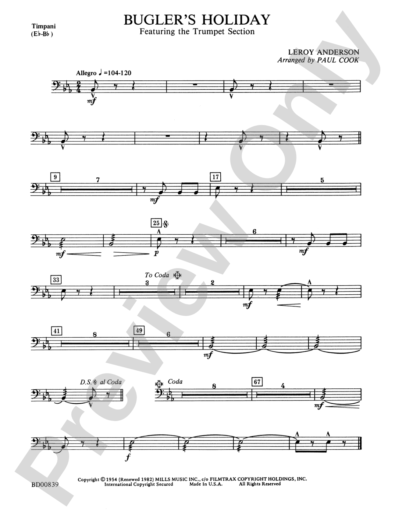 Bugler's Holiday (featuring the Trumpet Section): Timpani