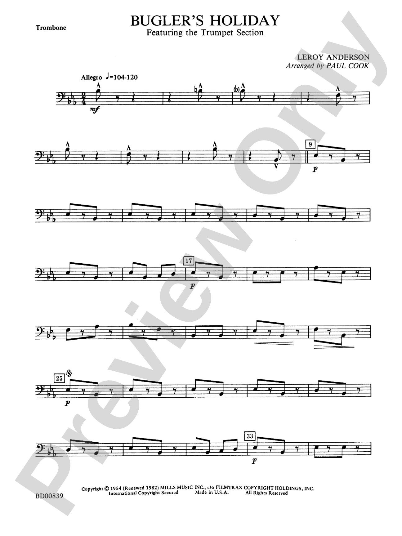 Bugler's Holiday (featuring the Trumpet Section): 1st Trombone