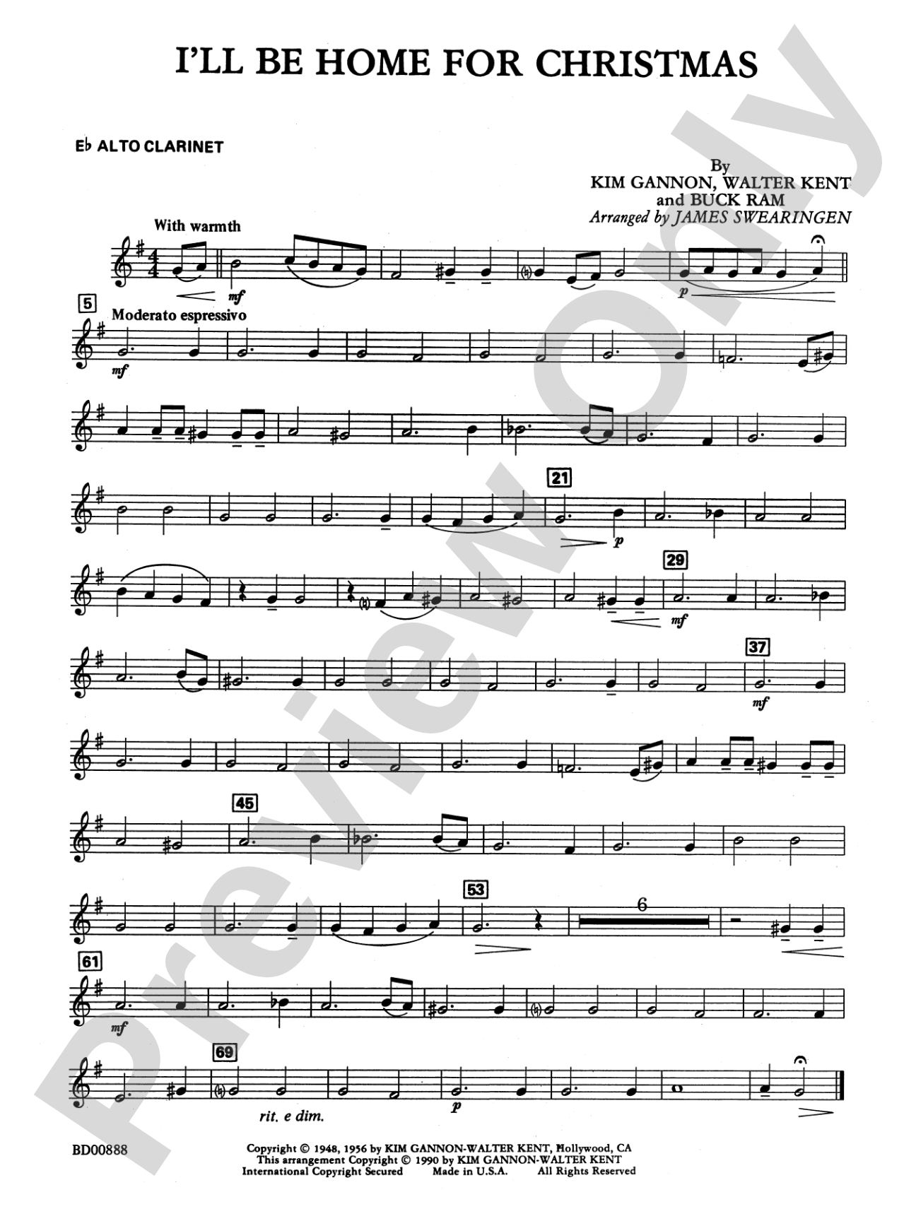 I'll Be Home for Christmas: E-flat Alto Clarinet