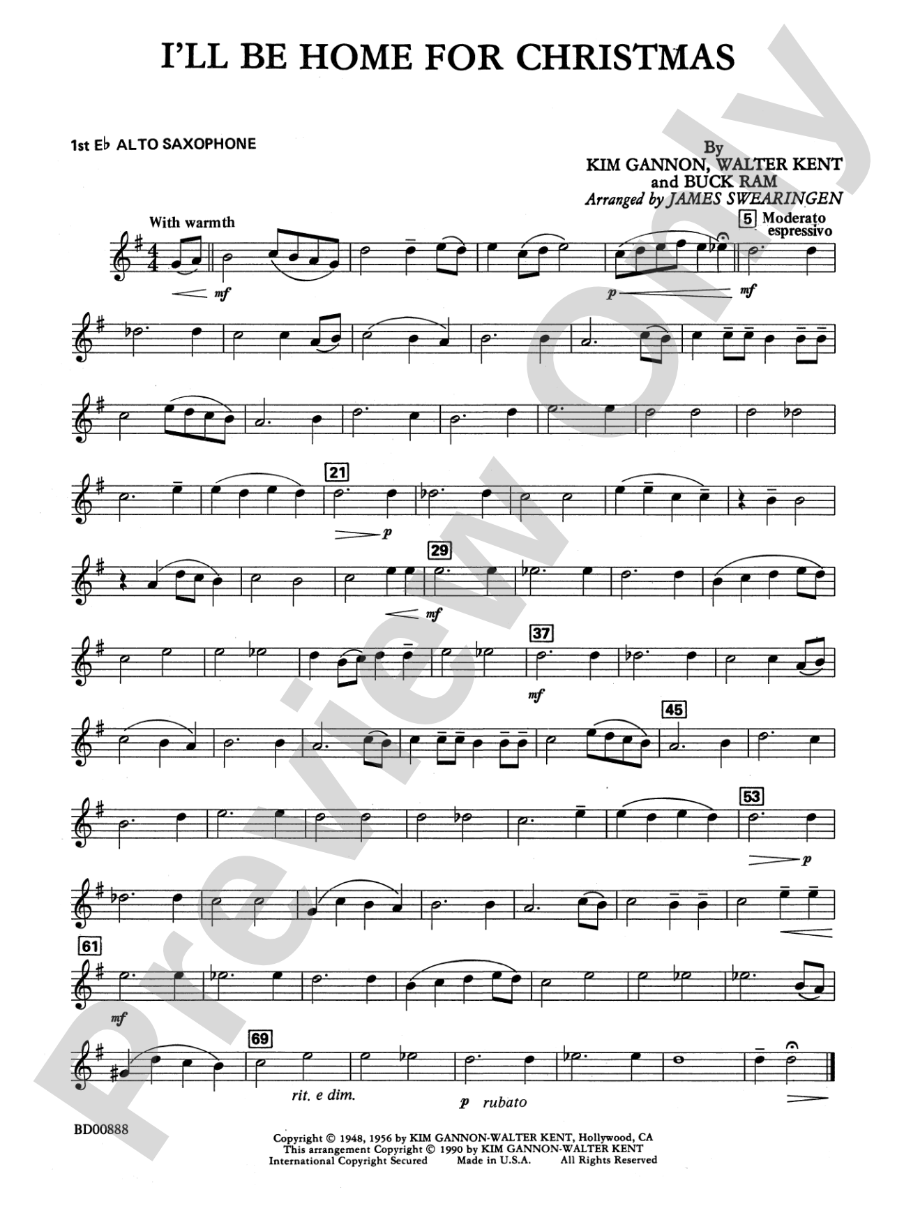 I'll Be Home for Christmas: E-flat Alto Saxophone