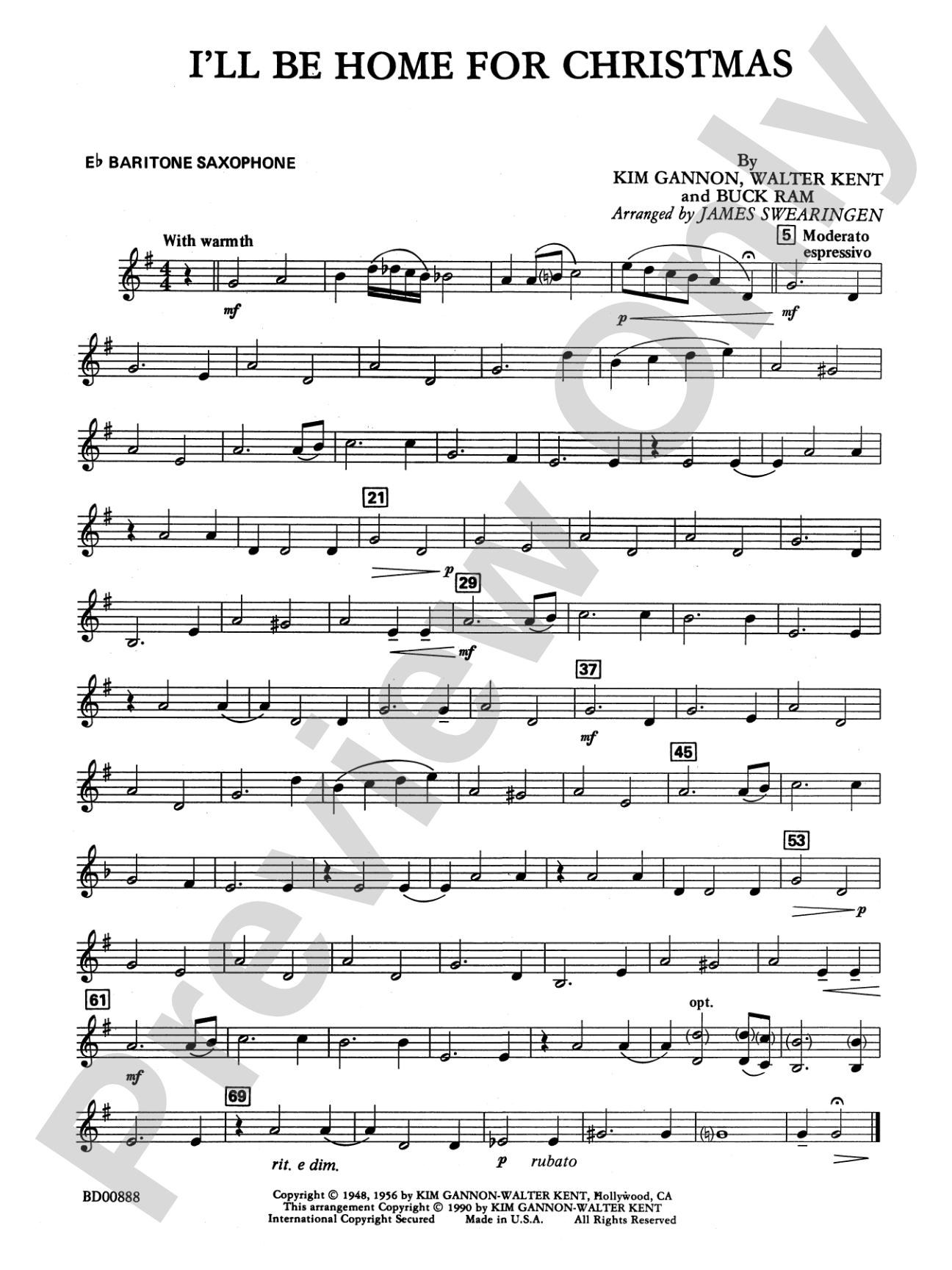 I'll Be Home for Christmas: E-flat Baritone Saxophone
