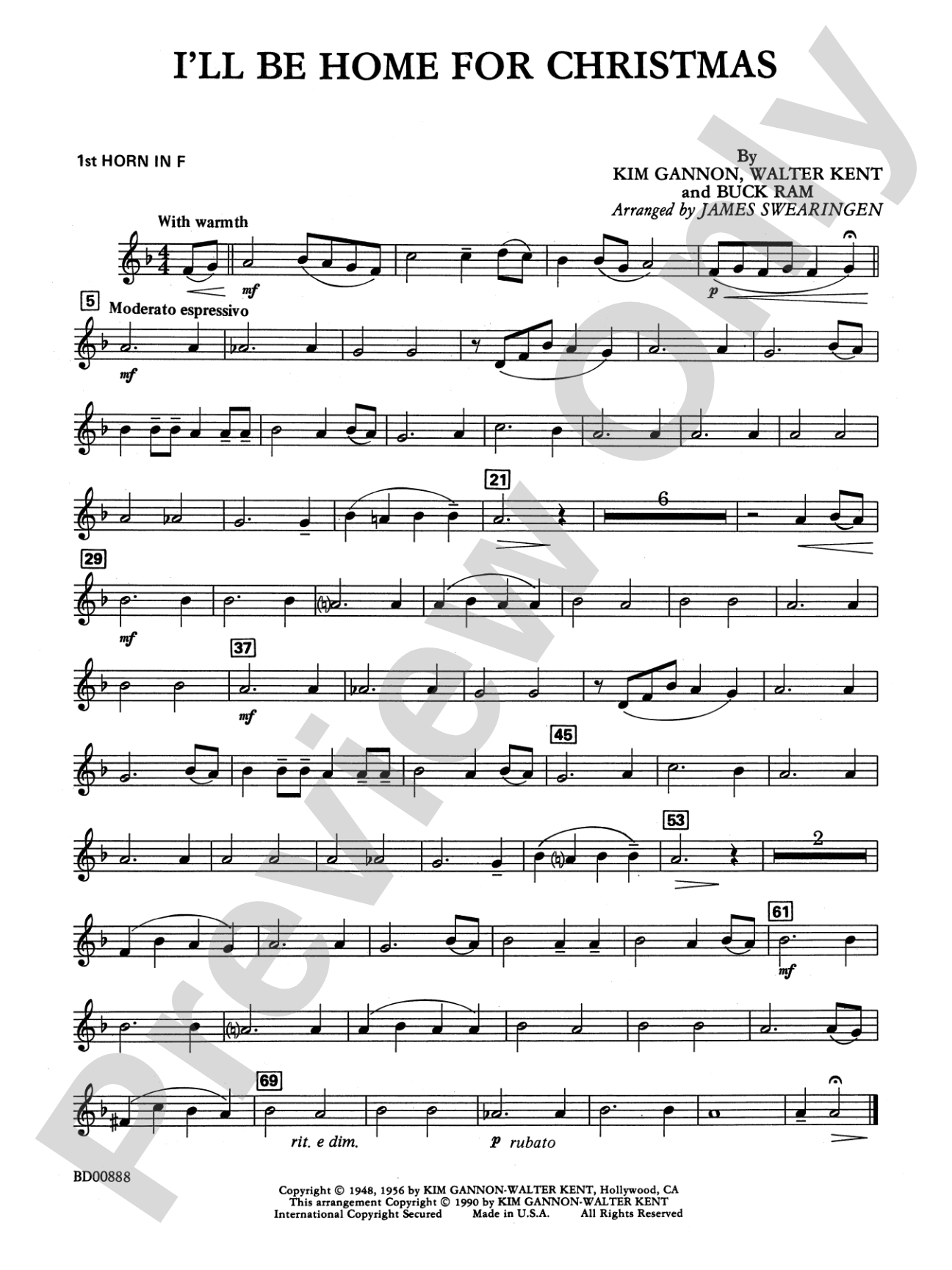 I'll Be Home for Christmas: 1st F Horn