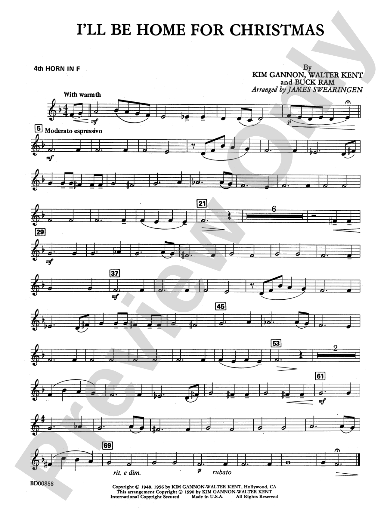 I'll Be Home for Christmas: 4th F Horn