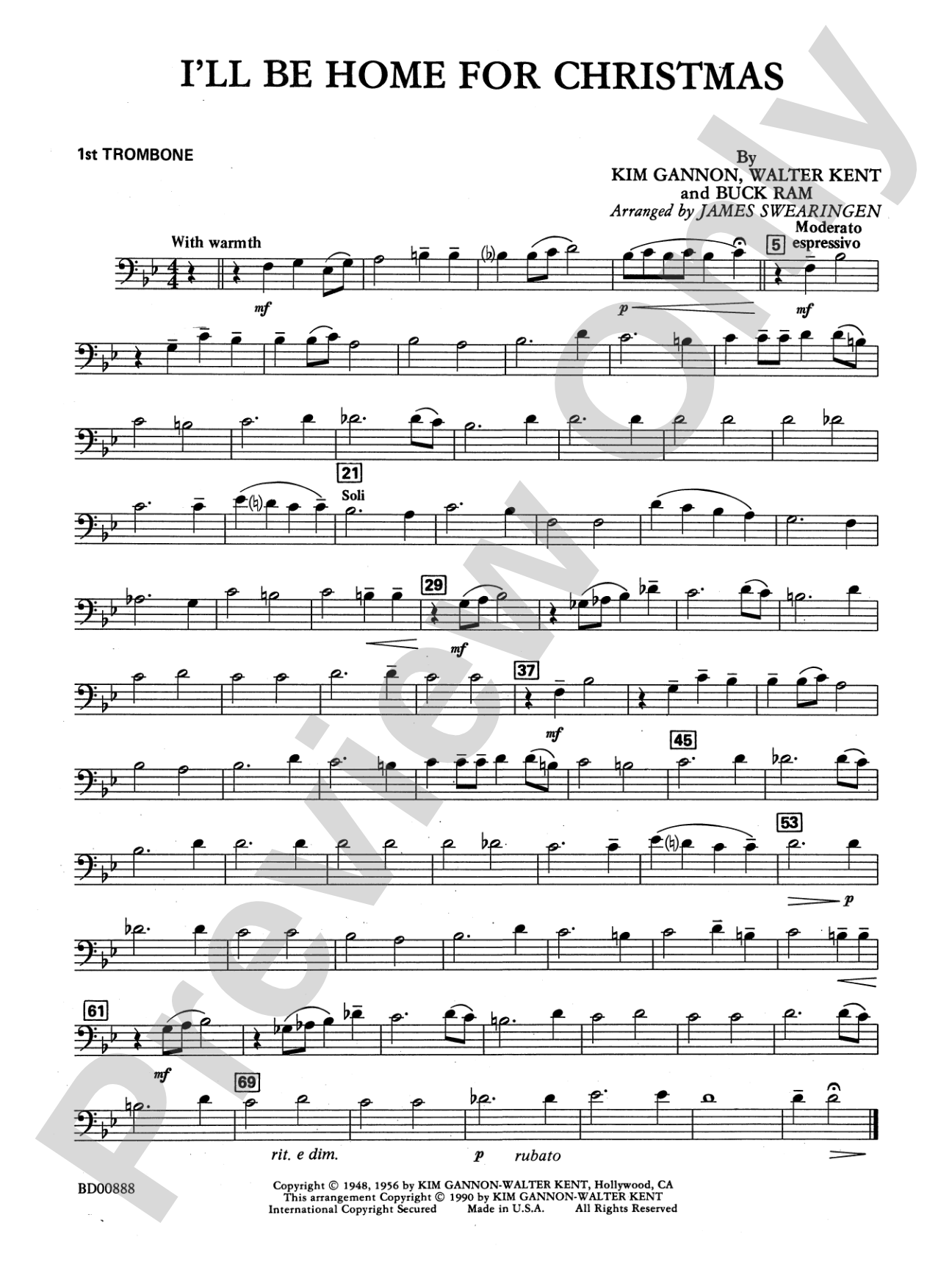 I'll Be Home for Christmas: 1st Trombone