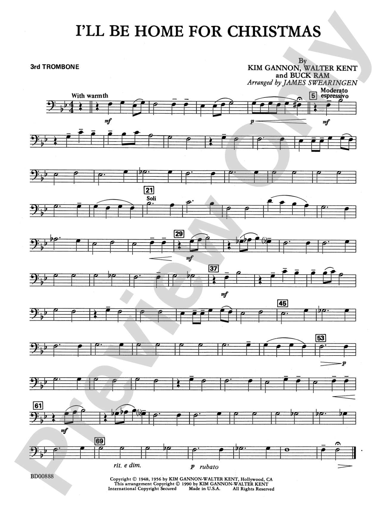 I'll Be Home for Christmas: 3rd Trombone