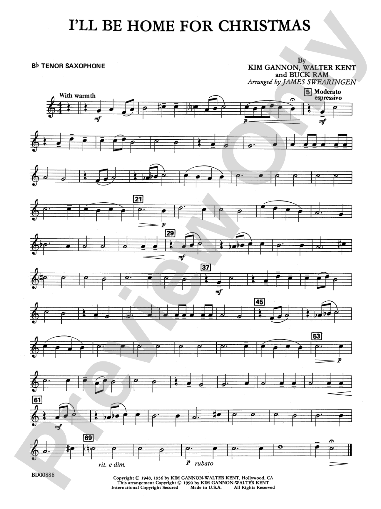I'll Be Home for Christmas: B-flat Tenor Saxophone